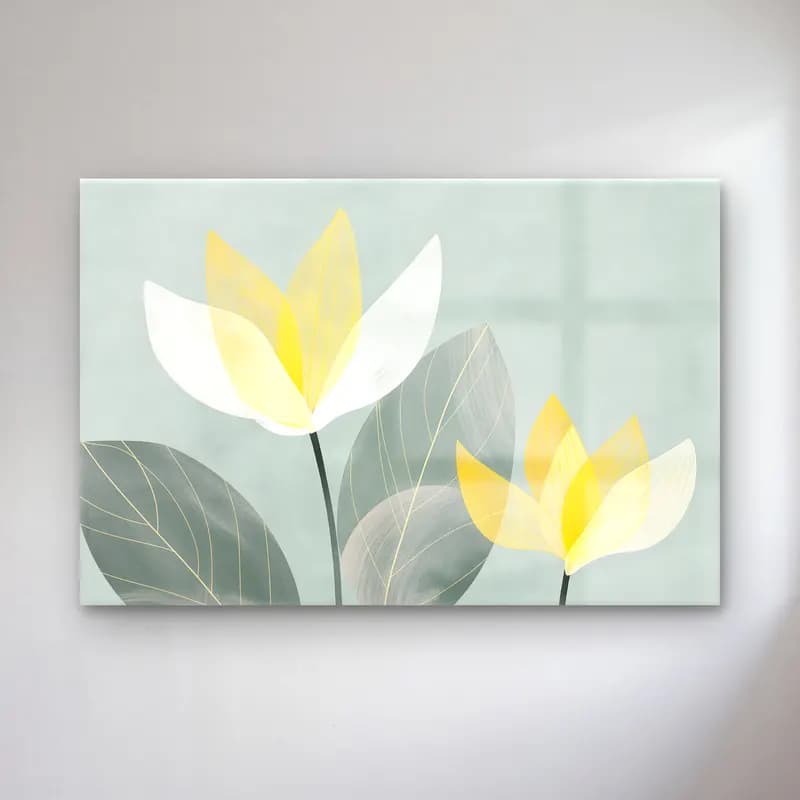 Pastel Lotus Çiçekleri – Sarı Tonlar cam tablo — Pastel Lotus Çiçekleri – Sarı Tonlar — pastel lotus çiçekleri