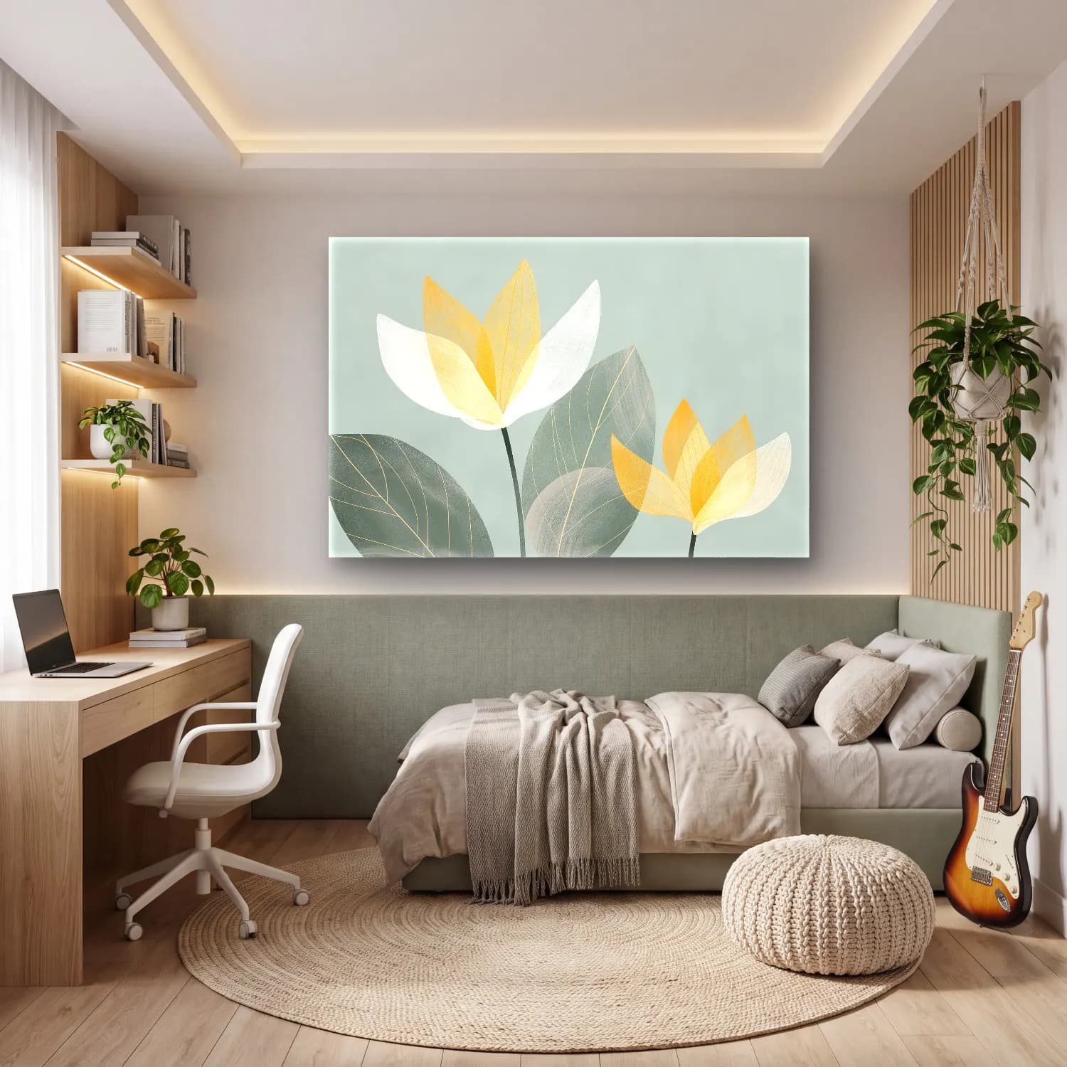 Pastel Lotus Çiçekleri – Sarı Tonlar cam tablo — genç odasında