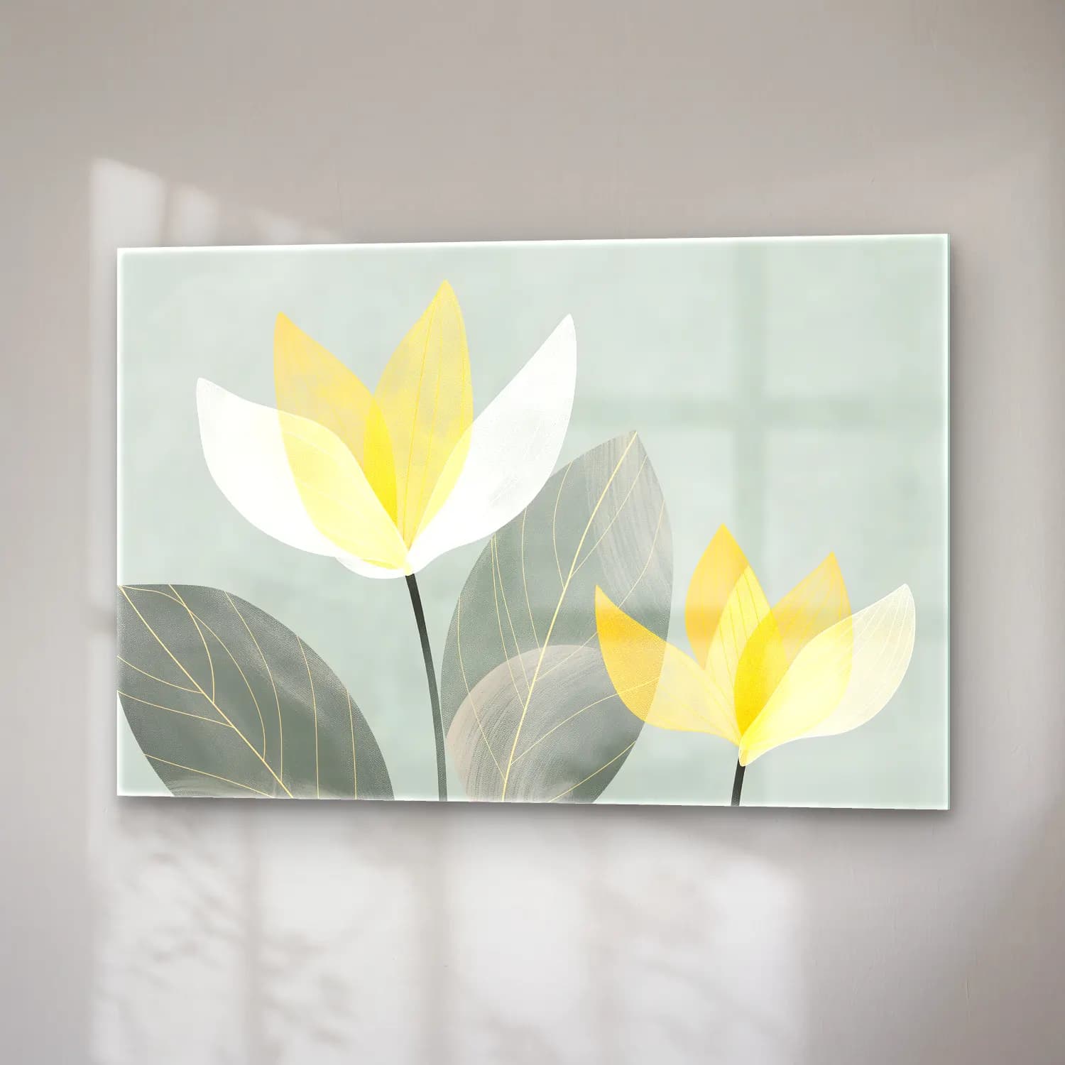 Pastel Lotus Çiçekleri – Sarı Tonlar cam tablo — sağ açıdan görünüm