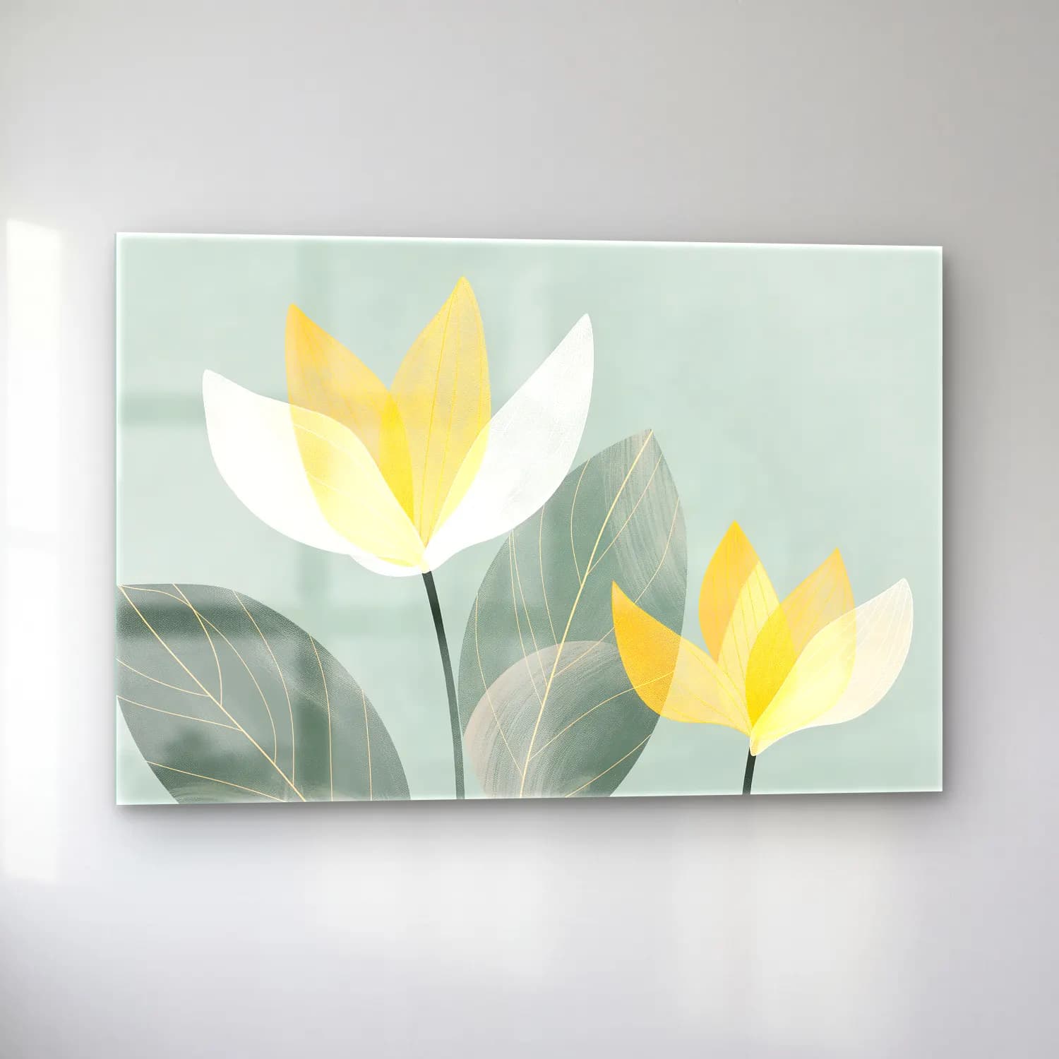 Pastel Lotus Çiçekleri – Sarı Tonlar cam tablo — sol açıdan görünüm