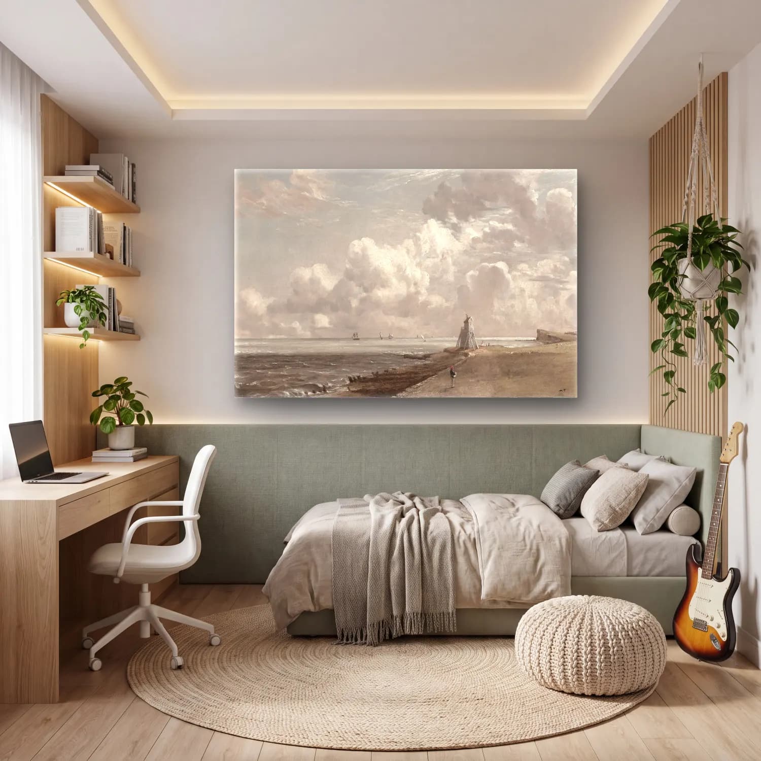 Yağlı Boya Deniz Feneri No. 10 cam tablo — genç odasında