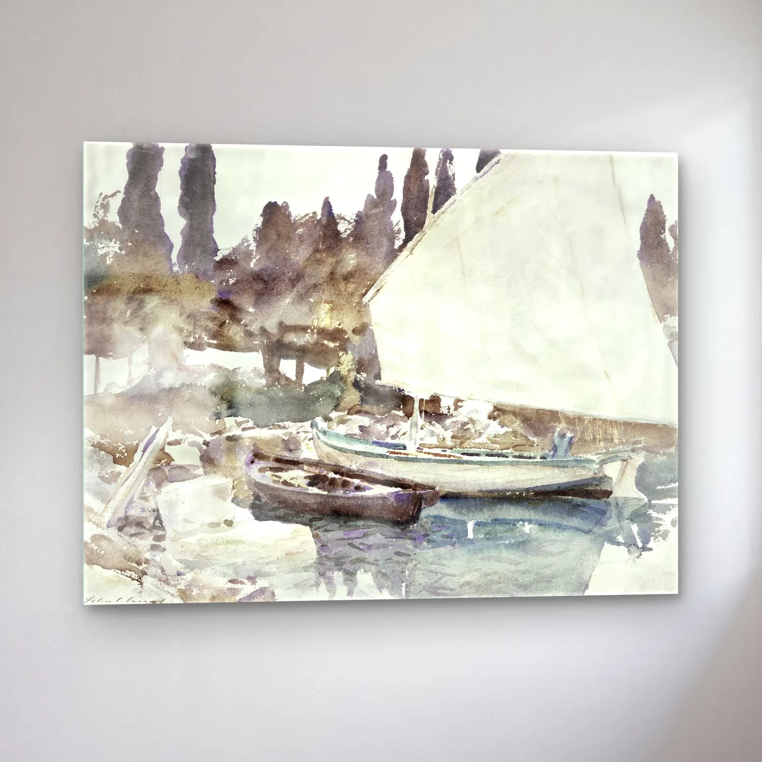 Suluboya Liman ve Tekneler No. 39 cam tablo — sol açıdan görünüm