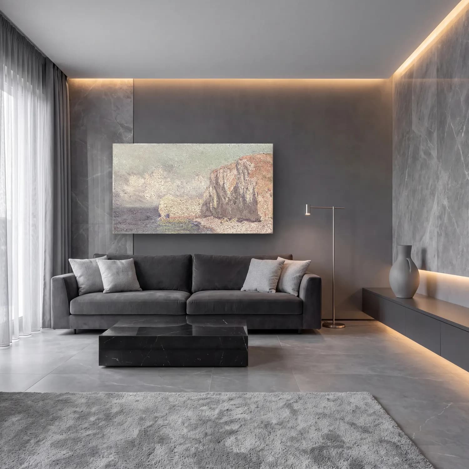 Empresyonist İtalyan Sahili No. 40 cam tablo — lüks salon duvarında