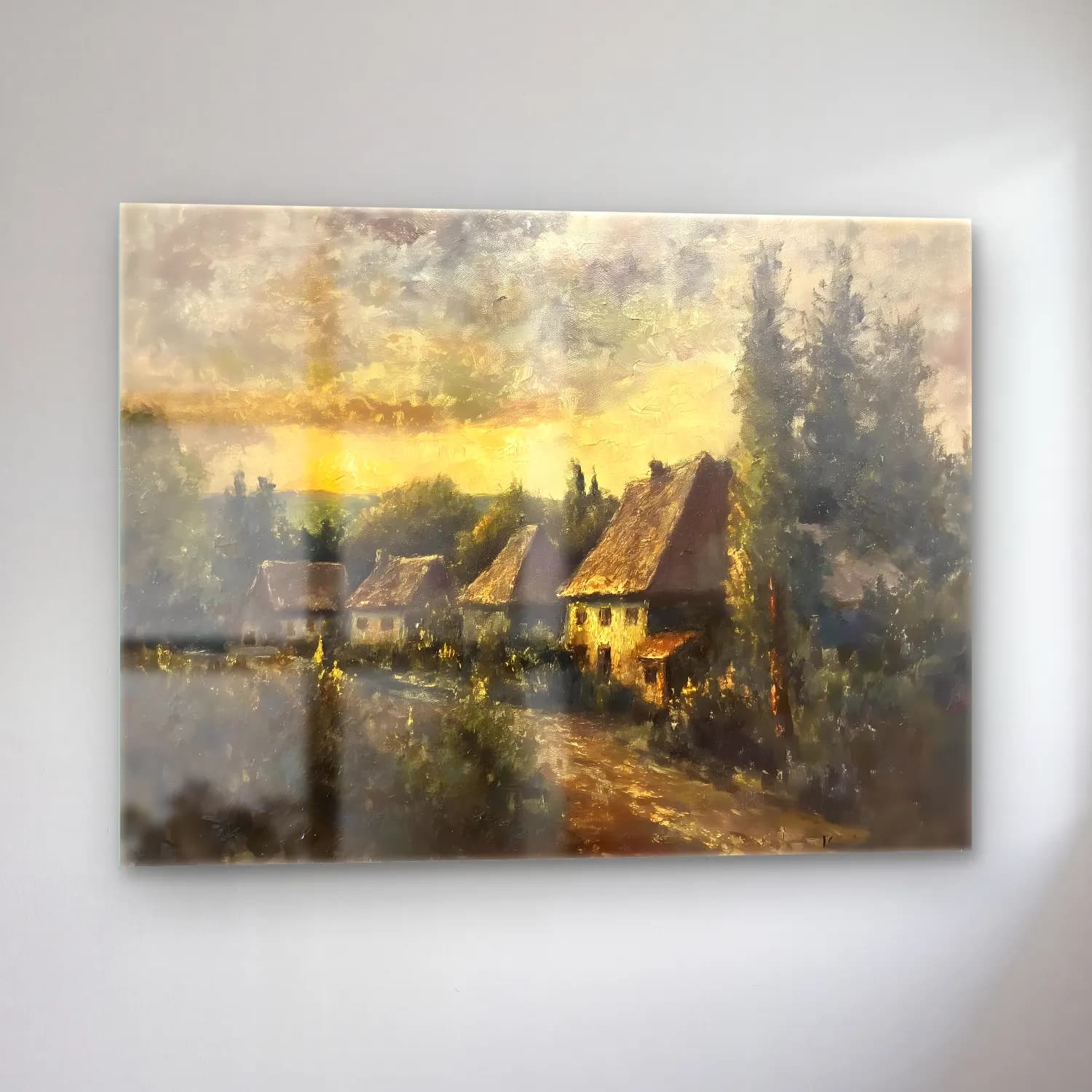 Yağlı Boya Köy Sokağı No. 2 cam tablo — sol açıdan görünüm