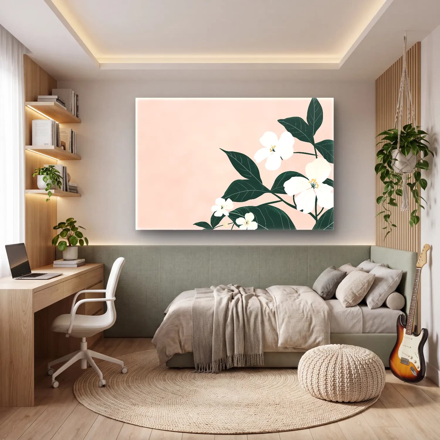 Botanik İllüstrasyon Manolya – Pembe Tonlar cam tablo — genç odasında