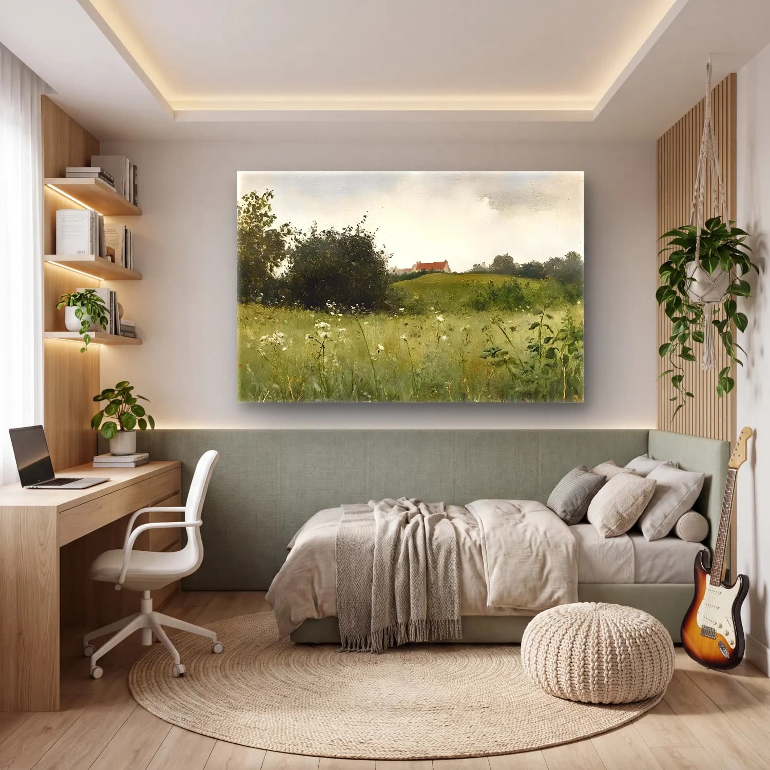 Yağlı Boya Kır Evi No. 9 cam tablo — genç odasında