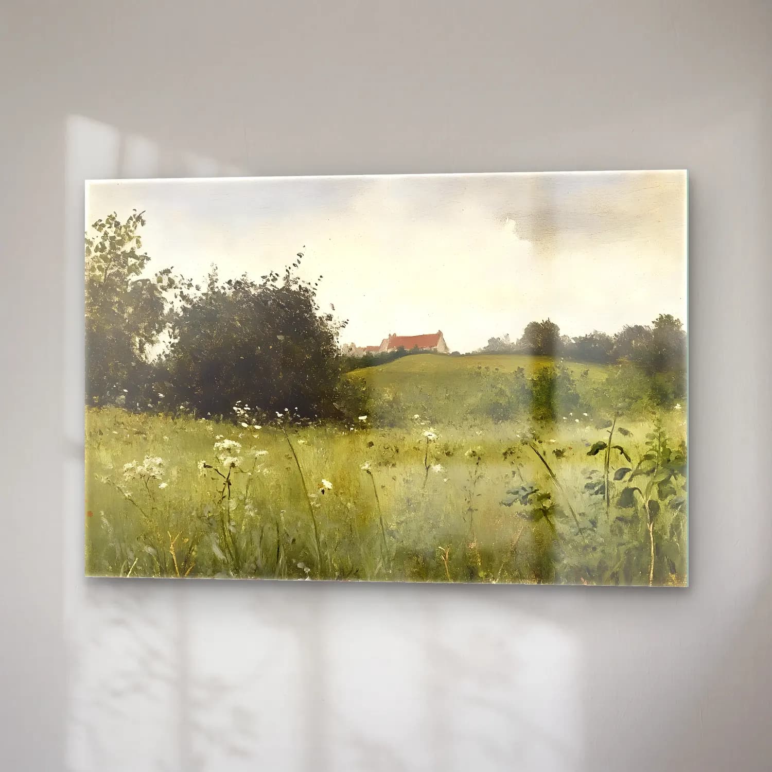 Yağlı Boya Kır Evi No. 9 cam tablo — sağ açıdan görünüm