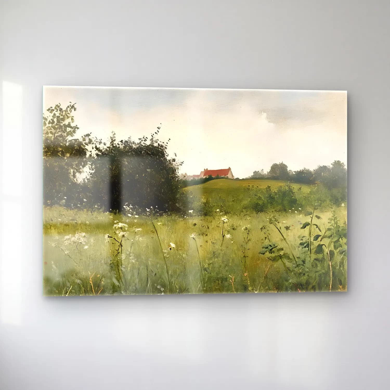 Yağlı Boya Kır Evi No. 9 cam tablo — sol açıdan görünüm