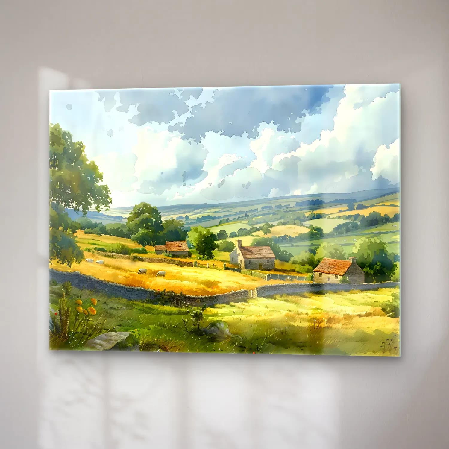 Suluboya Kır Evi No. 6 cam tablo — sağ açıdan görünüm
