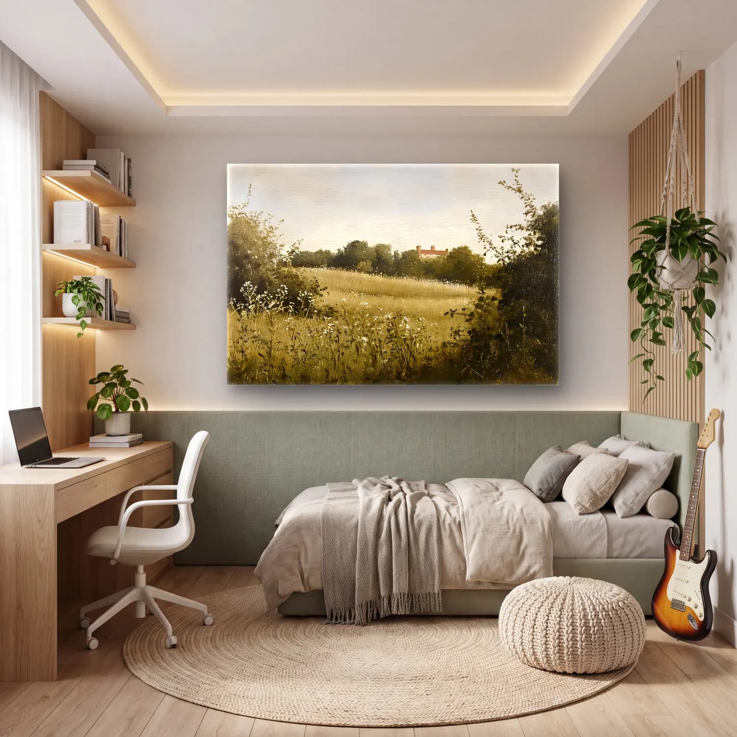 Yağlı Boya Kır Evi No. 16 cam tablo — genç odasında