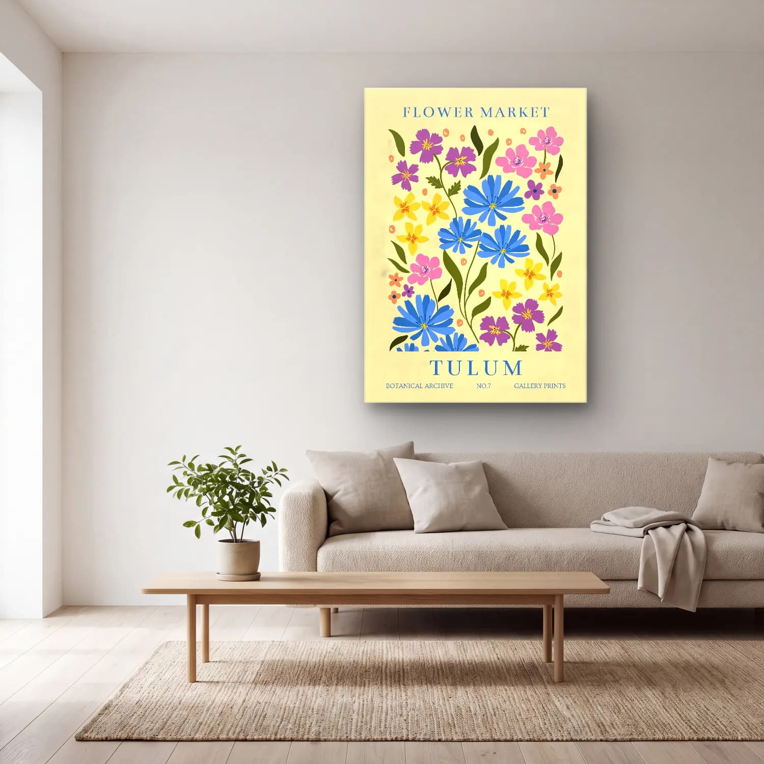 Pastel Çiçek Deseni No. 24 cam tablo — açık renk salonda