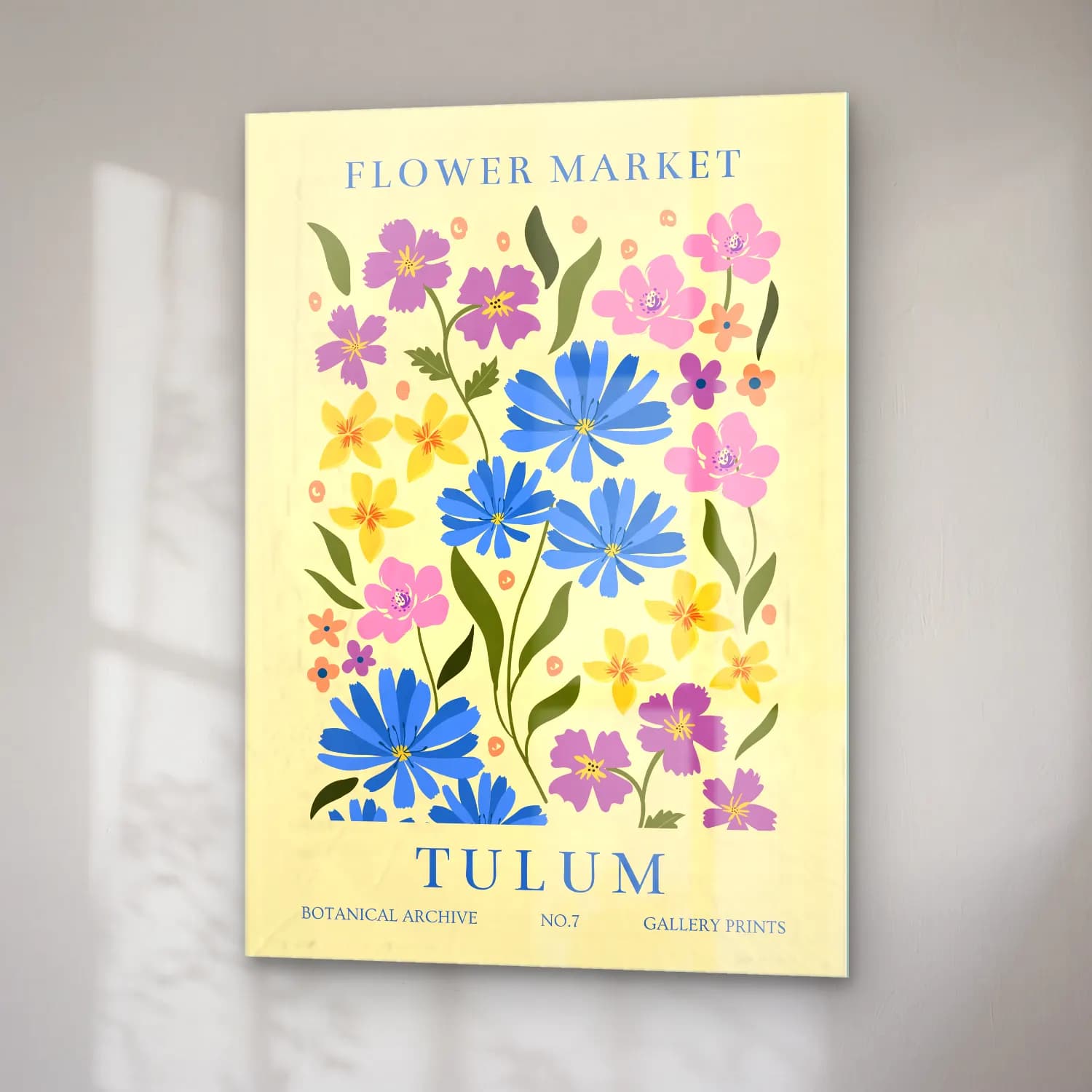 Pastel Çiçek Deseni No. 24 cam tablo — sağ açıdan görünüm