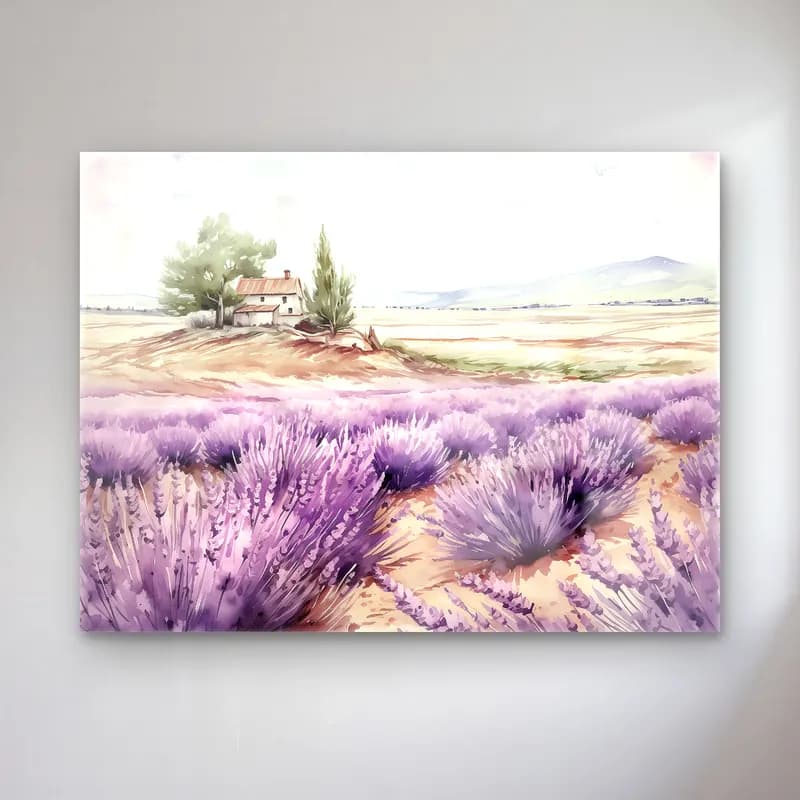 Suluboya Lavanta Tarlası No. 2 cam tablo — Suluboya Lavanta Tarlası No. 2 — suluboya lavanta tarlası