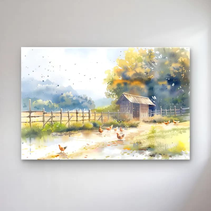 Suluboya Kır Evi No. 9 cam tablo — Suluboya Kır Evi No. 9 — suluboya kır evi
