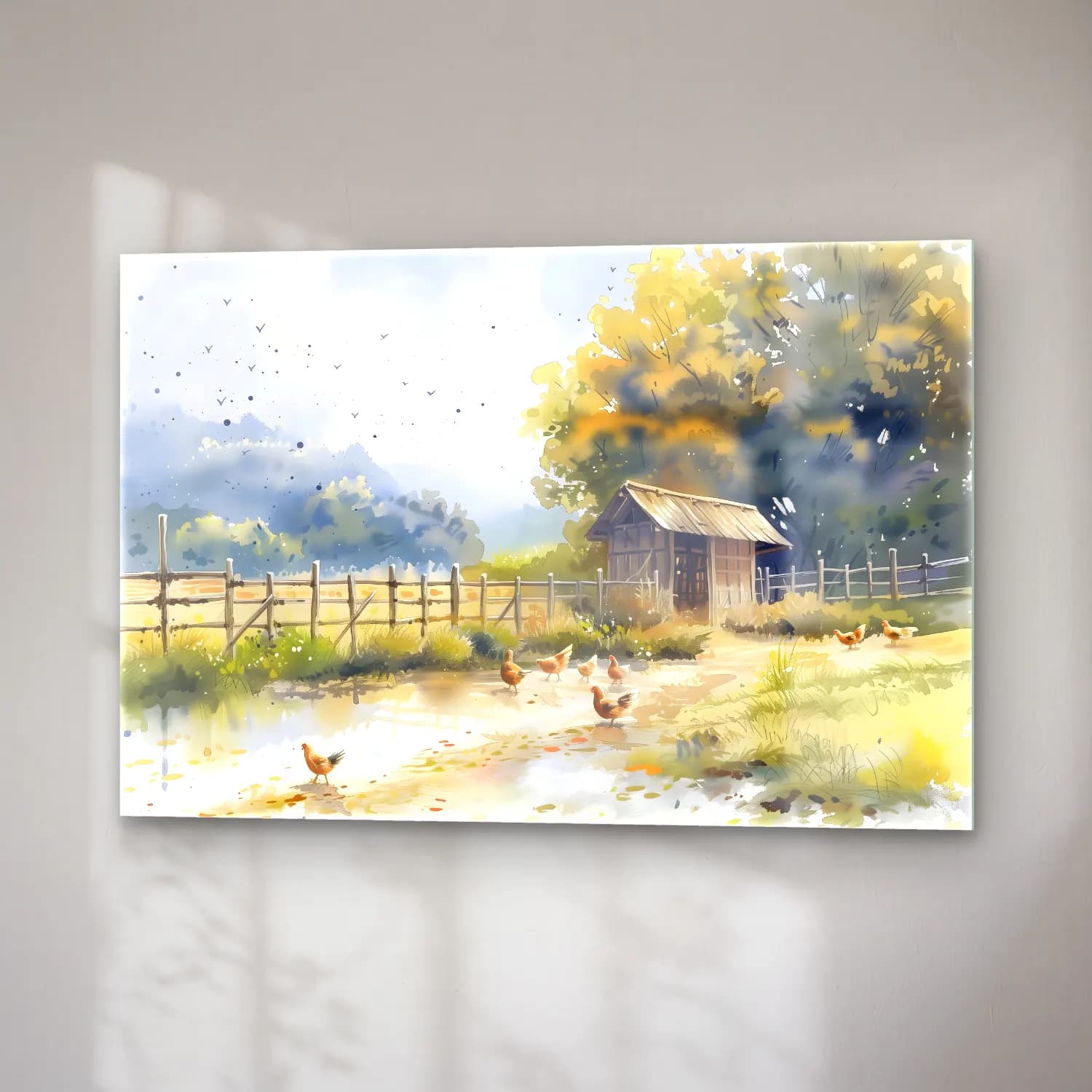 Suluboya Kır Evi No. 9 cam tablo — sağ açıdan görünüm