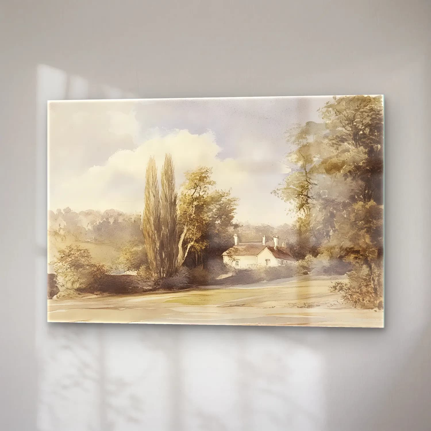 Suluboya Kır Evi No. 11 cam tablo — sağ açıdan görünüm