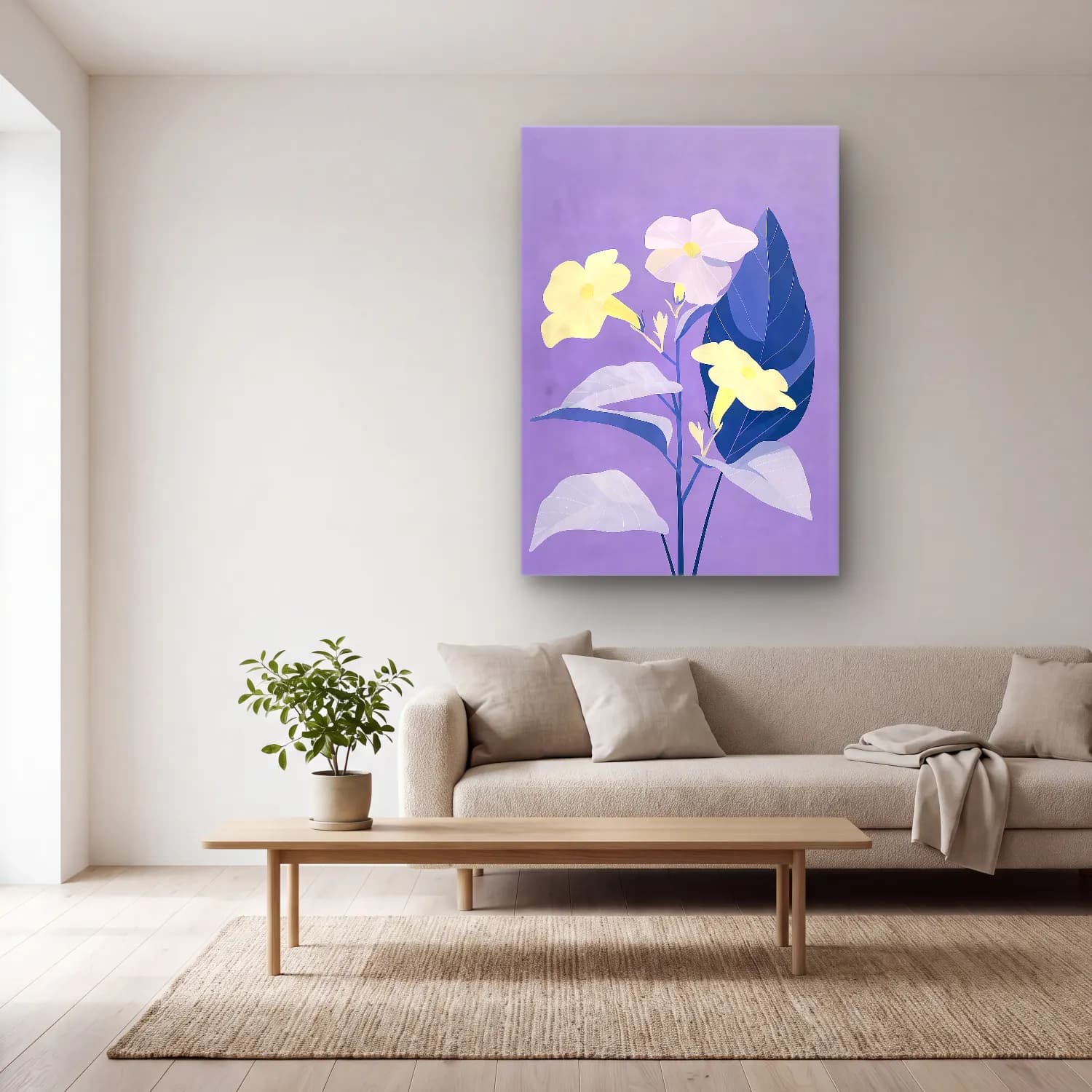 Pastel Çiçek Deseni No. 25 cam tablo — açık renk salonda