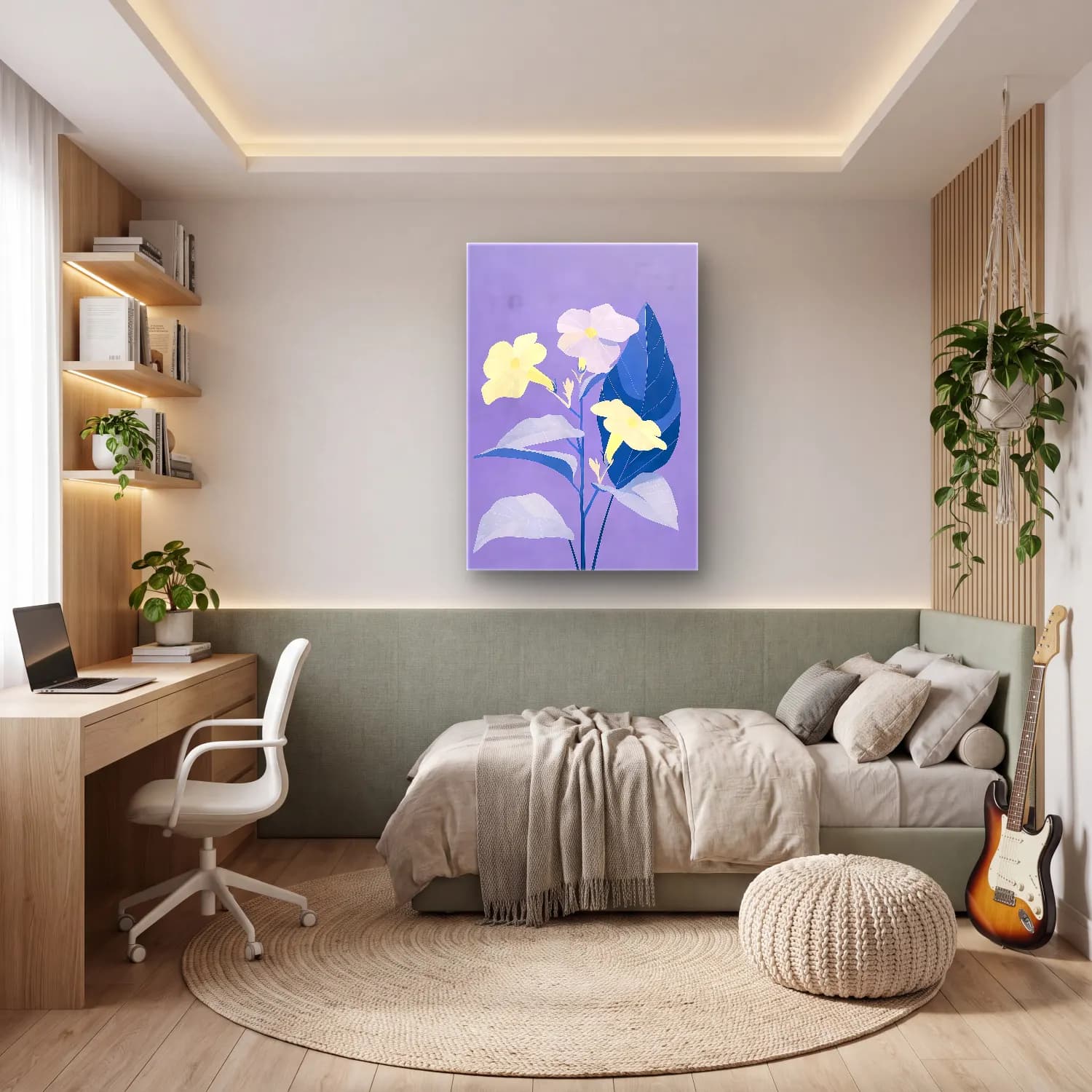 Pastel Çiçek Deseni No. 25 cam tablo — genç odasında