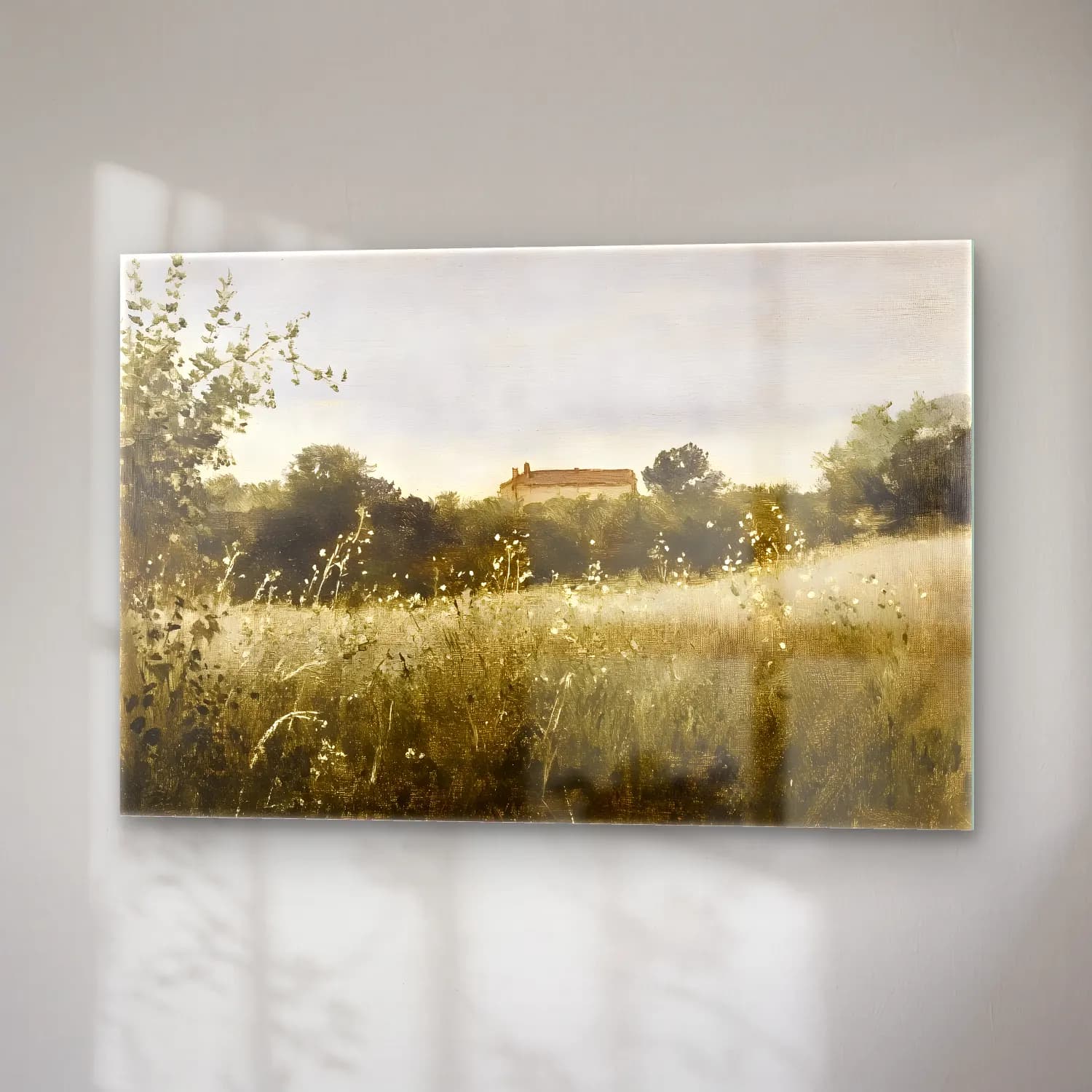 Suluboya Kır Evi No. 13 cam tablo — sağ açıdan görünüm