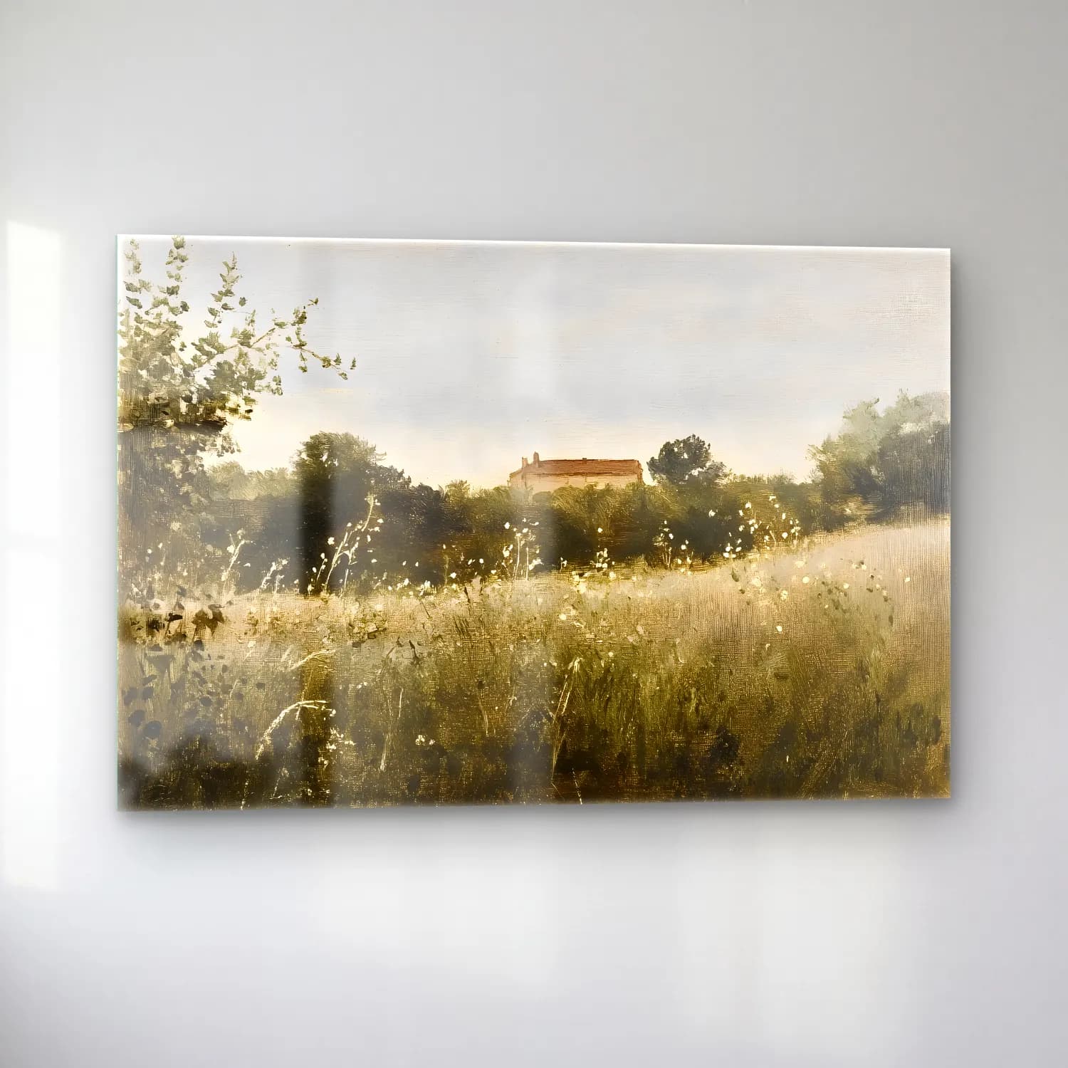Suluboya Kır Evi No. 13 cam tablo — sol açıdan görünüm