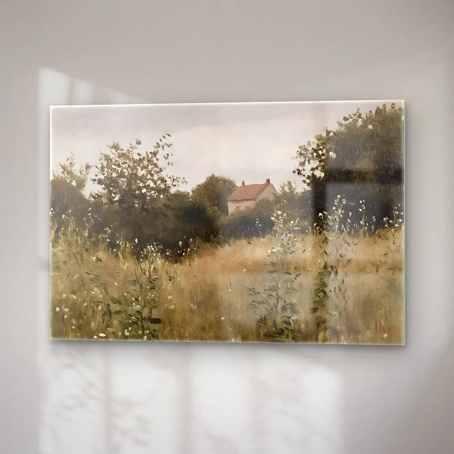 Yağlı Boya Kır Evi No. 32 cam tablo — sağ açıdan görünüm