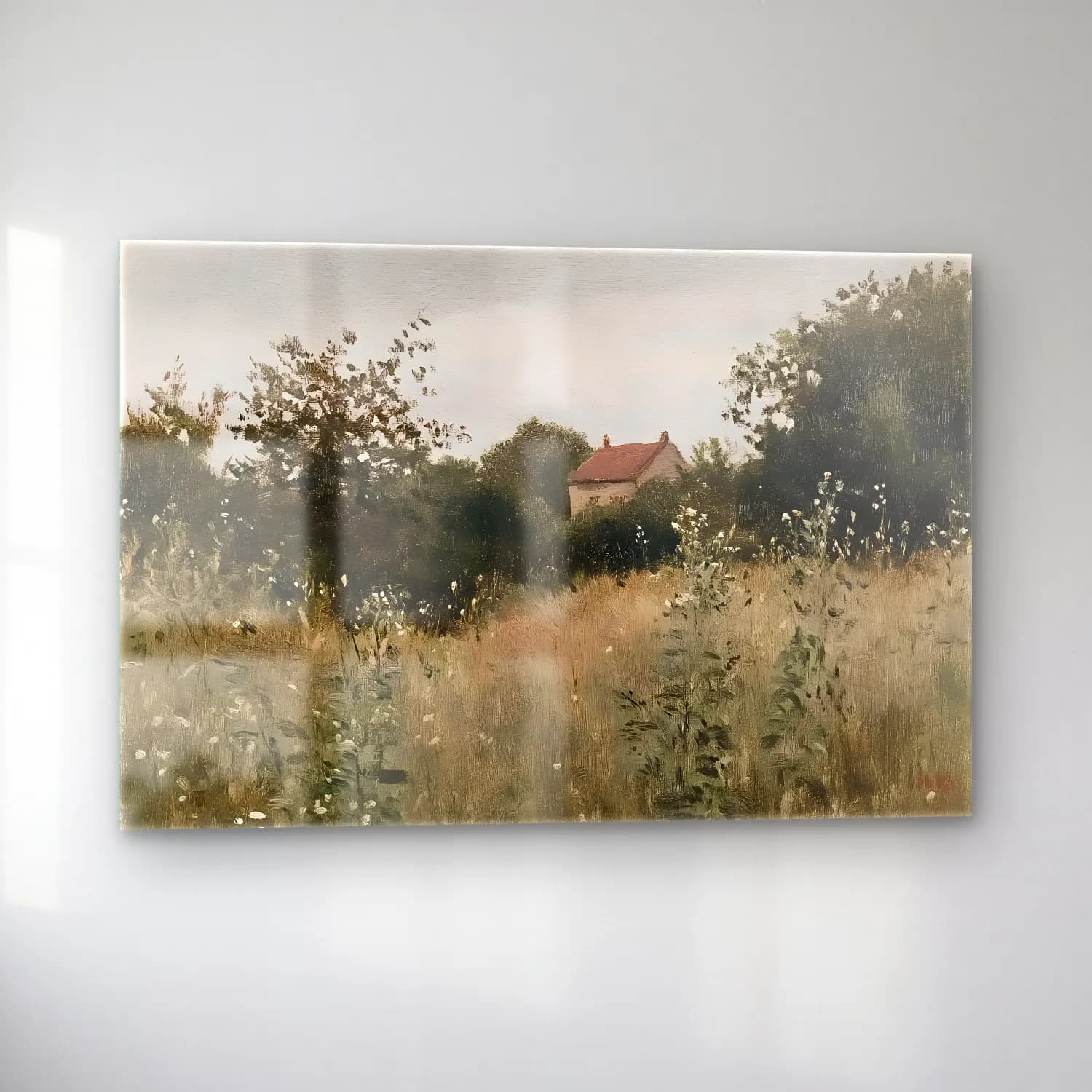 Yağlı Boya Kır Evi No. 32 cam tablo — sol açıdan görünüm