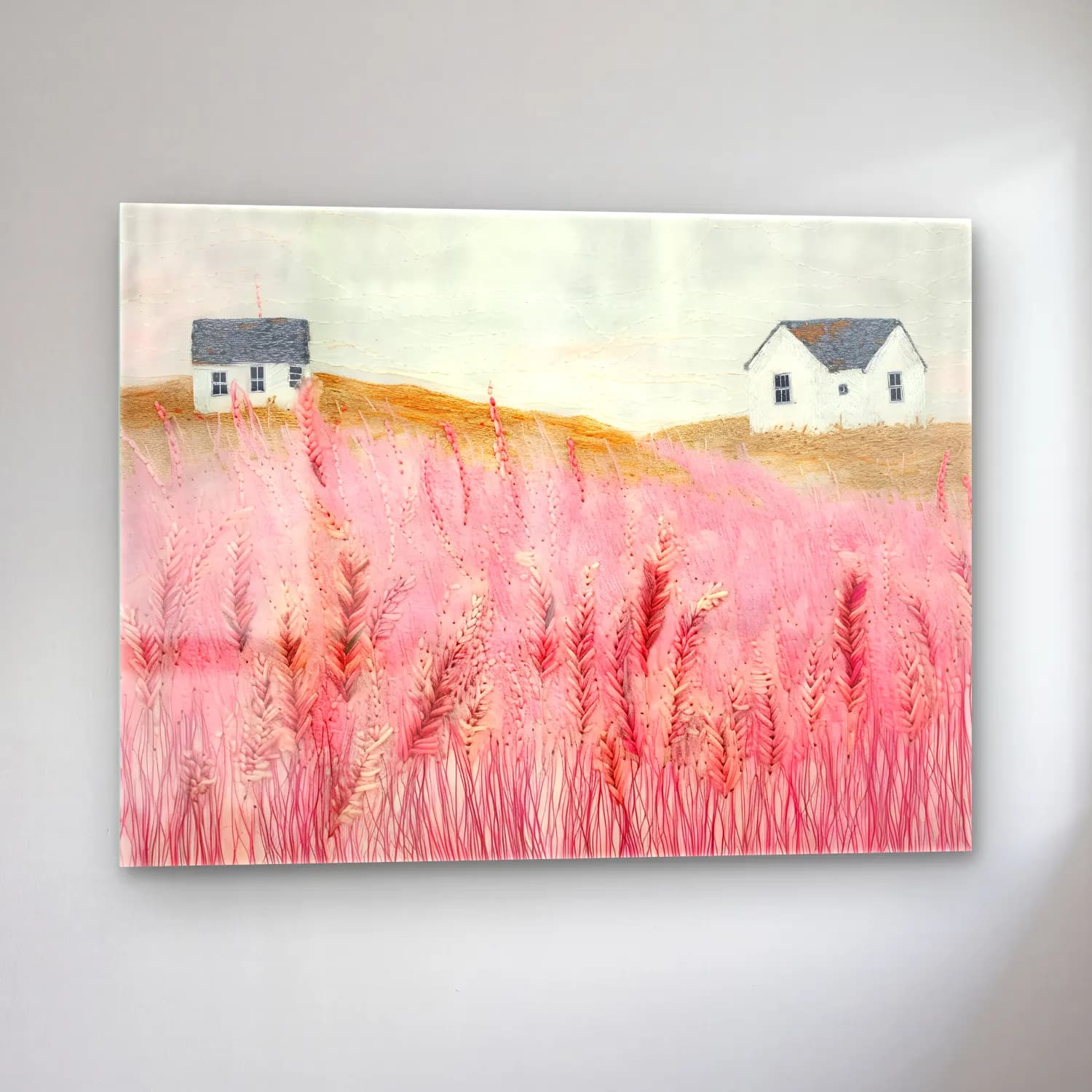 Pastel Buğday Tarlası – Pembe Tonlar cam tablo — sol açıdan görünüm