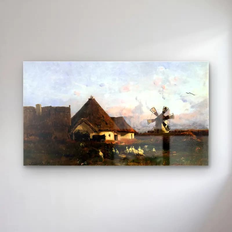 Géza Mészöly – Landscape with Windmill (Detail of Szentiván) cam tablo — Géza Mészöly – Landscape with Windmill (Detail of Szentiván) — empresyonist kır evi