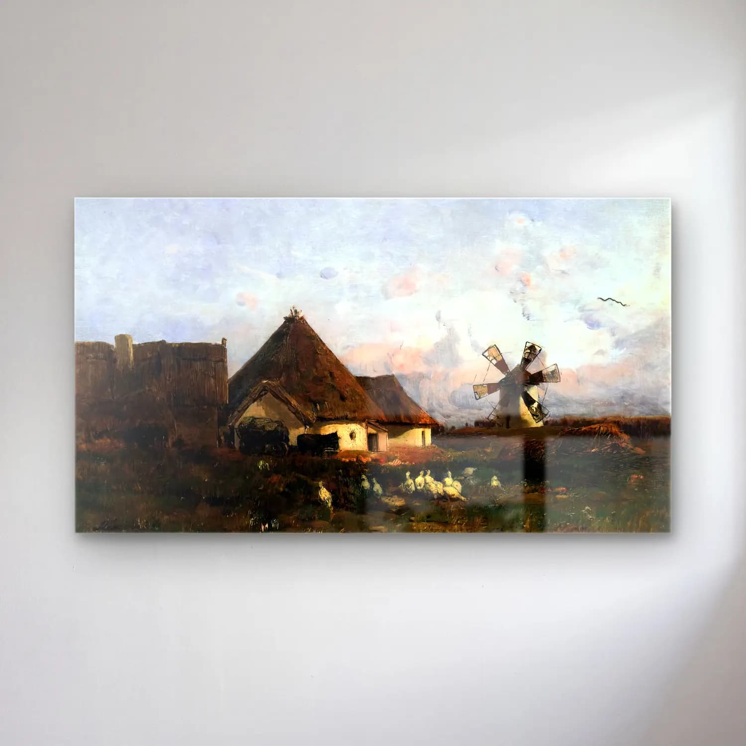 Géza Mészöly – Landscape with Windmill (Detail of Szentiván) cam tablo — Géza Mészöly – Landscape with Windmill (Detail of Szentiván) — empresyonist kır evi