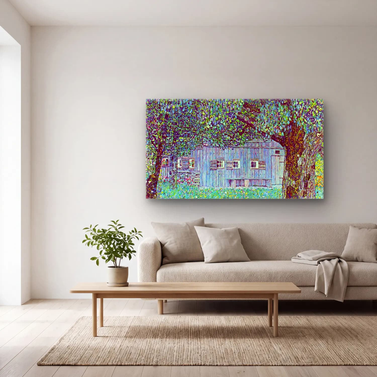 Gustav Klimt – Farmhouse in Upper Austria cam tablo — açık renk salonda