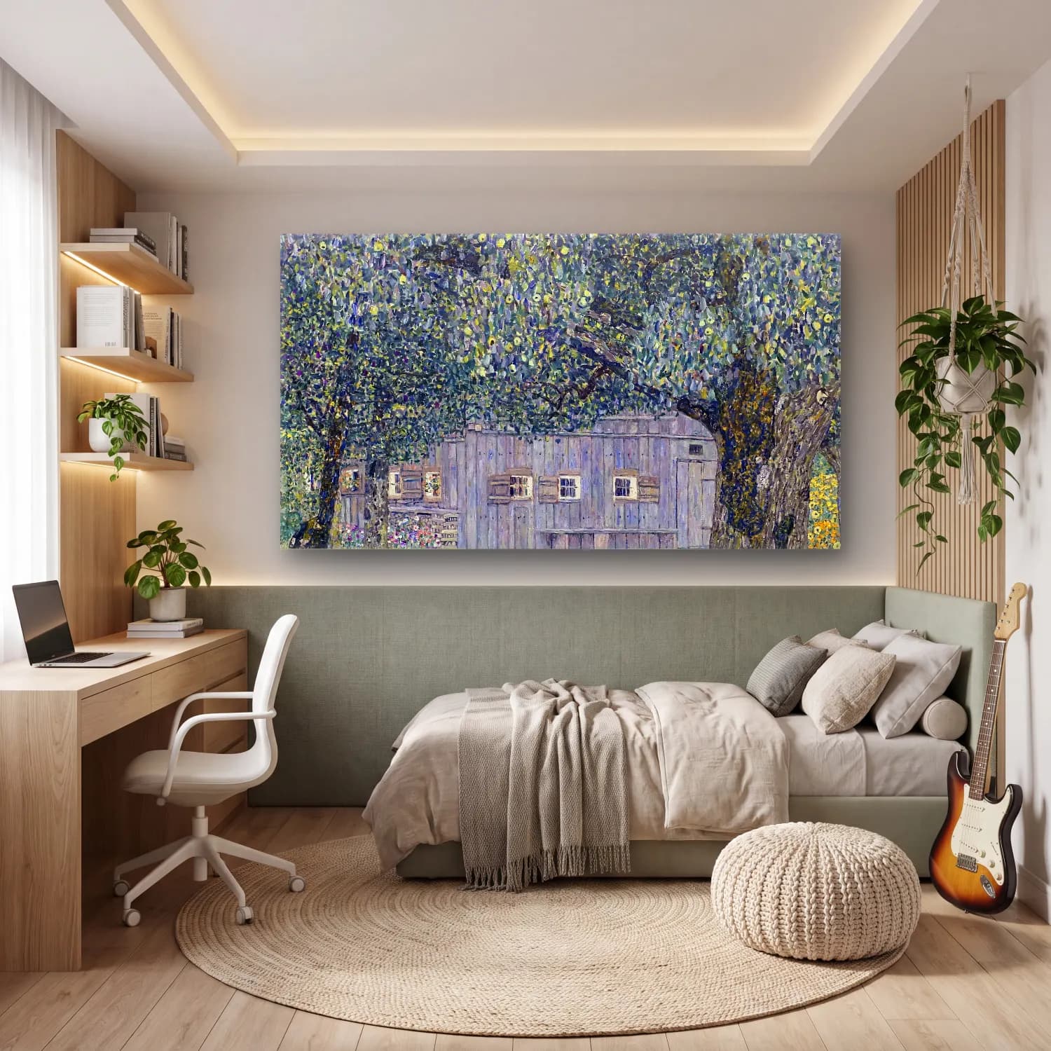 Gustav Klimt – Farmhouse in Upper Austria – Yeşil Tonlar cam tablo — genç odasında