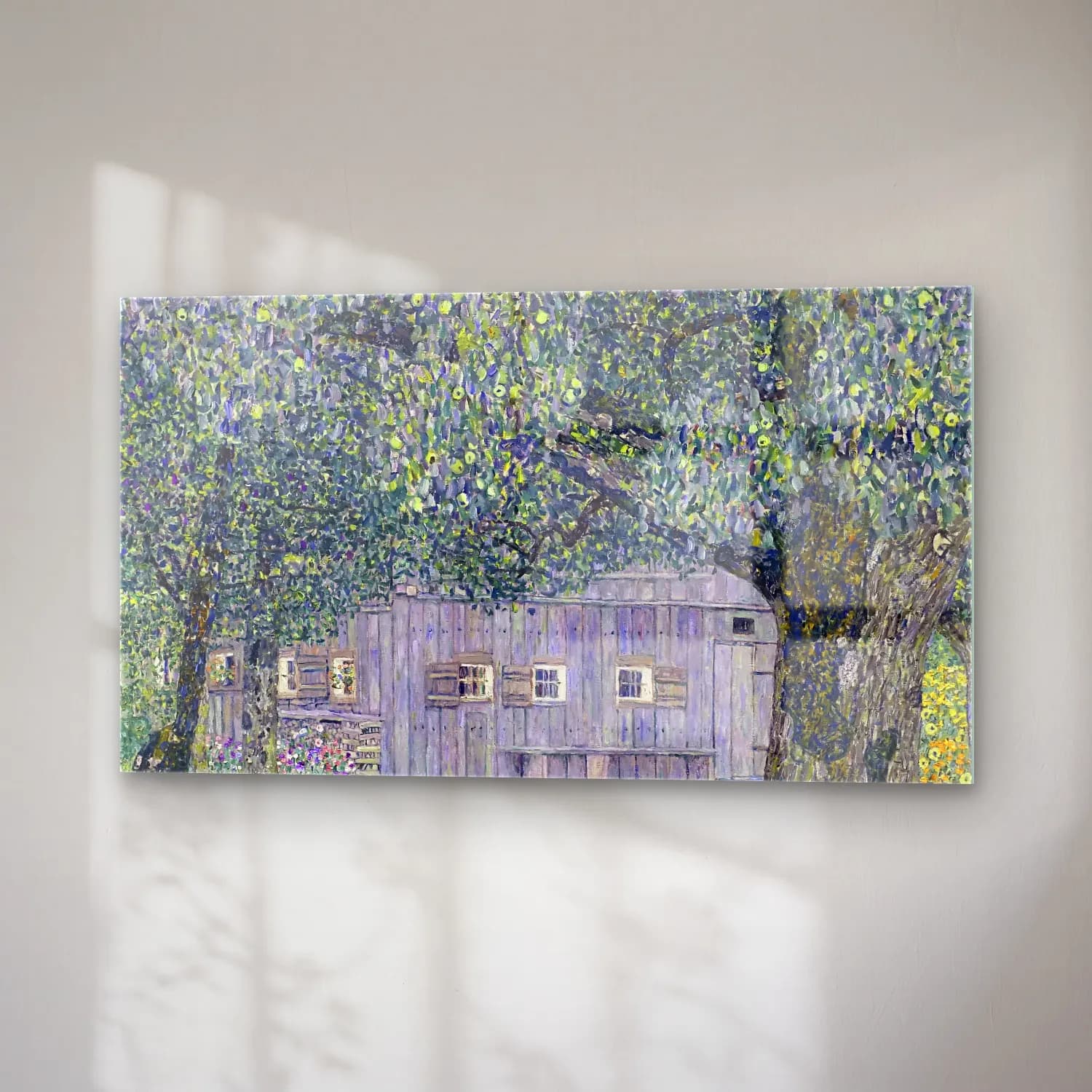 Gustav Klimt – Farmhouse in Upper Austria – Yeşil Tonlar cam tablo — sağ açıdan görünüm