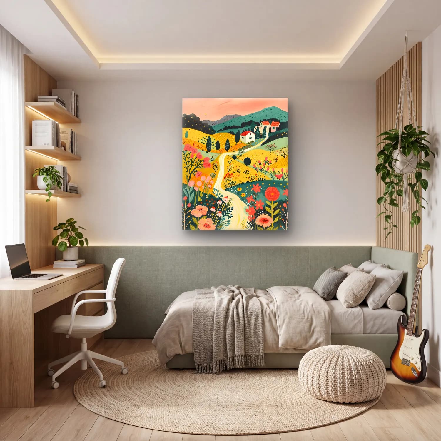 Pastel Kır Evi – Pastel Tonlar cam tablo — genç odasında
