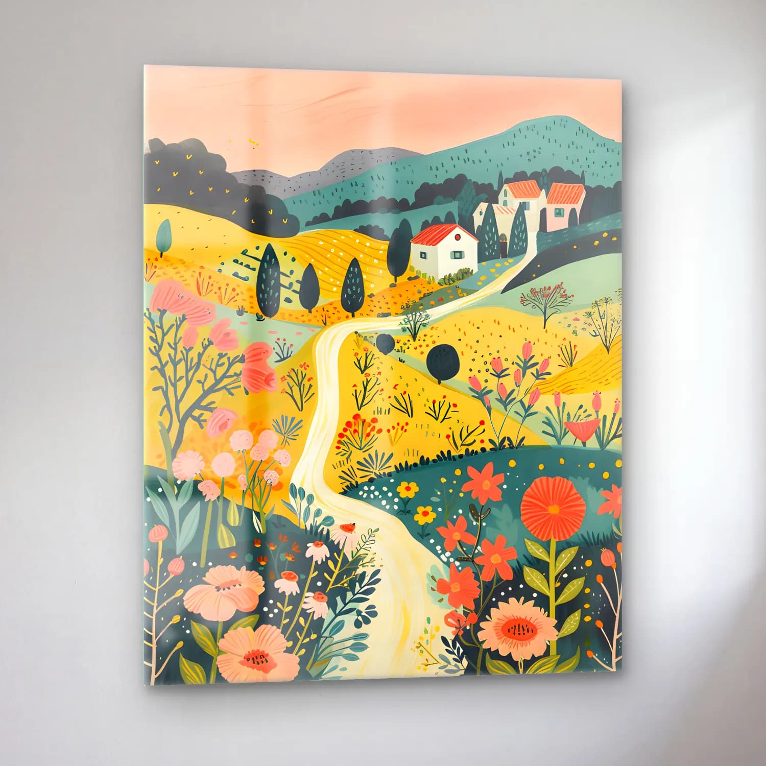 Pastel Kır Evi – Pastel Tonlar cam tablo — sol açıdan görünüm