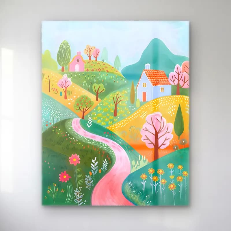 Pastel Kır Evi No. 3 cam tablo — Pastel Kır Evi No. 3 — pastel kır evi