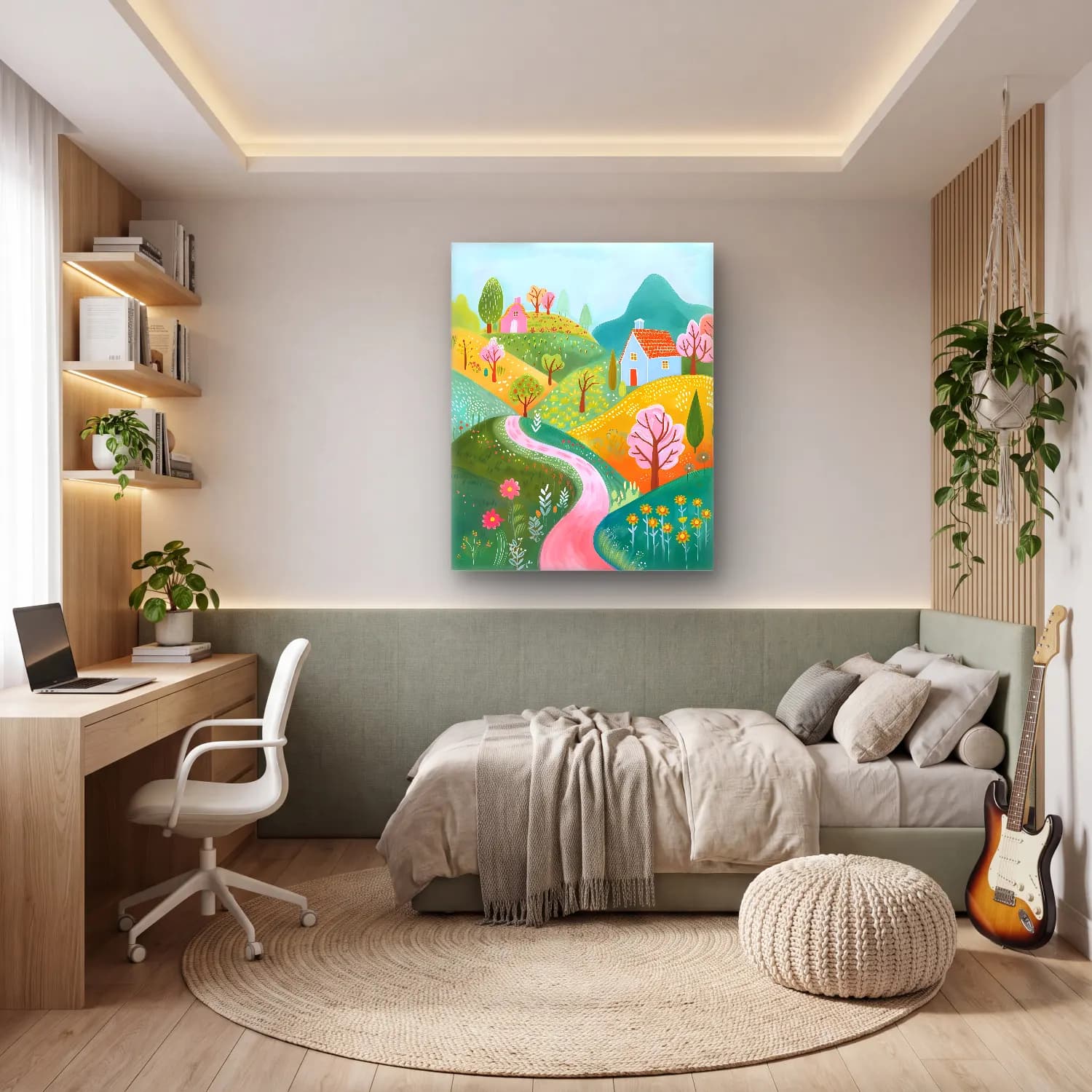 Pastel Kır Evi No. 3 cam tablo — genç odasında