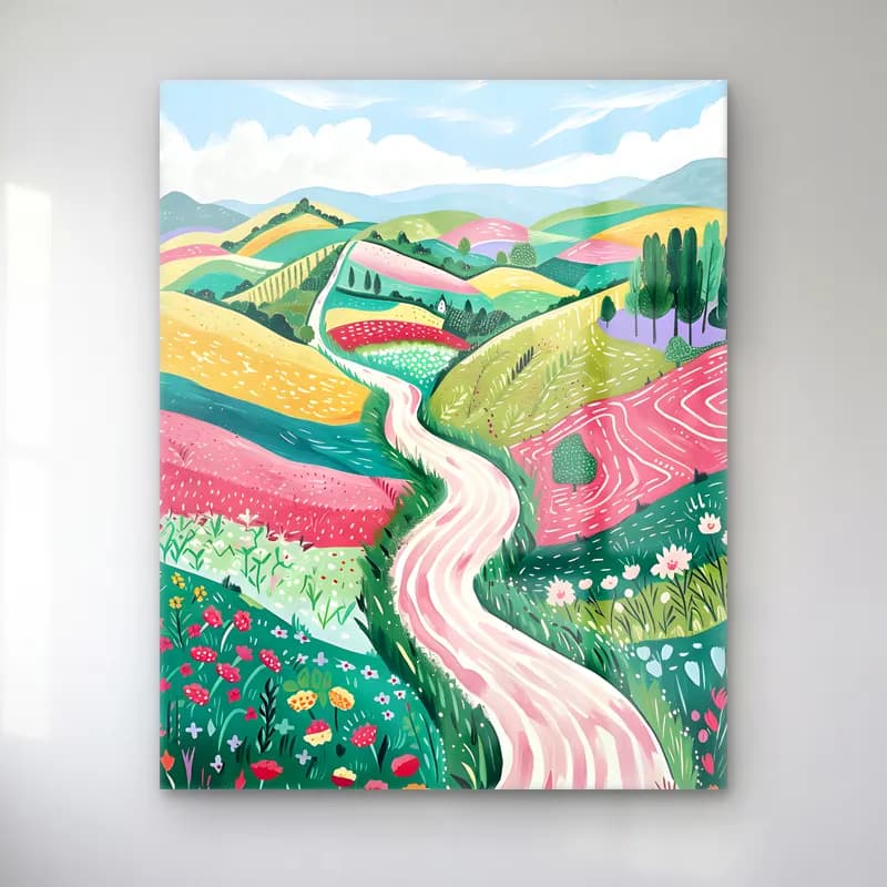 Pastel Kırda Nehir – Pastel Tonlar cam tablo — Pastel Kırda Nehir – Pastel Tonlar — pastel kırda nehir