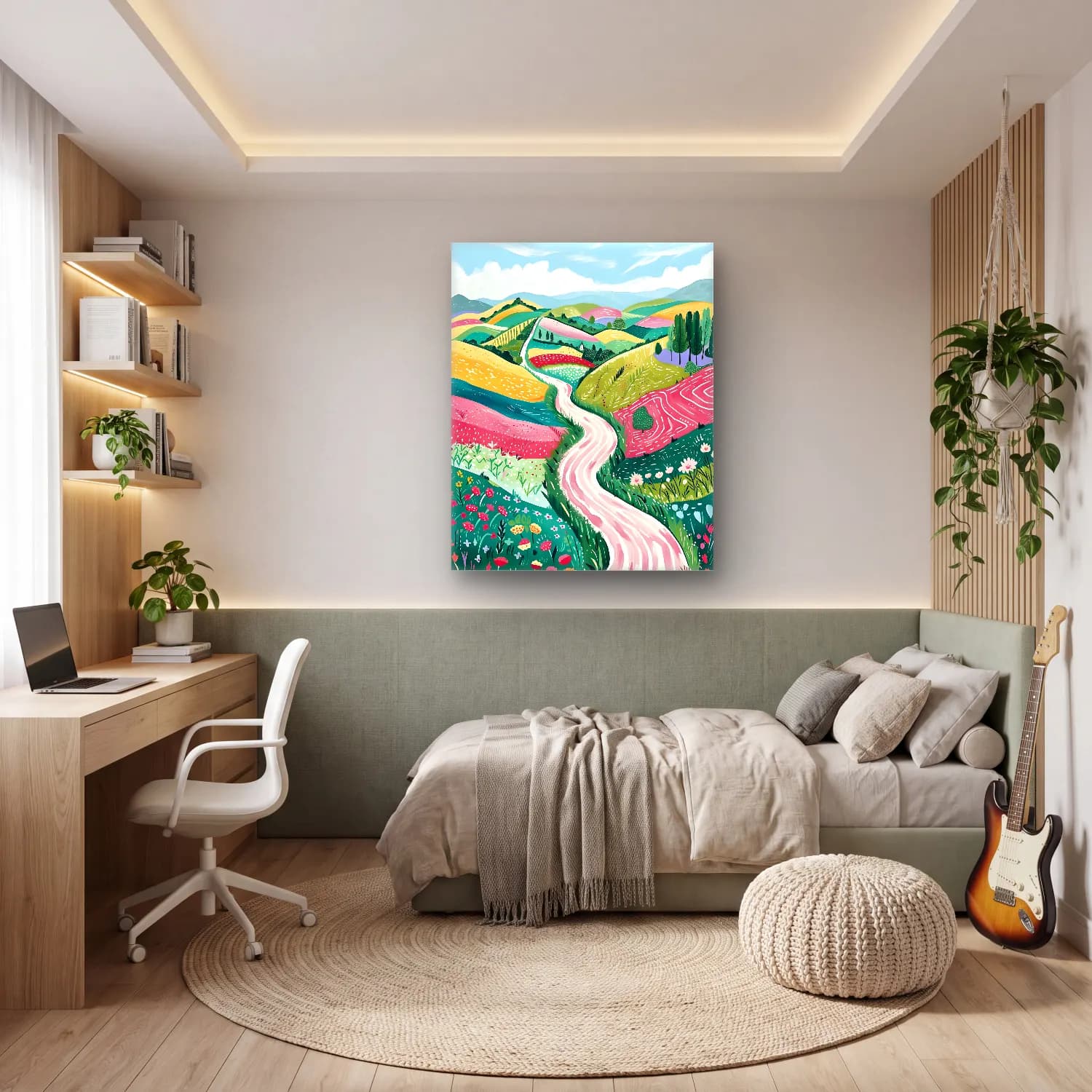 Pastel Kırda Nehir – Pastel Tonlar cam tablo — genç odasında
