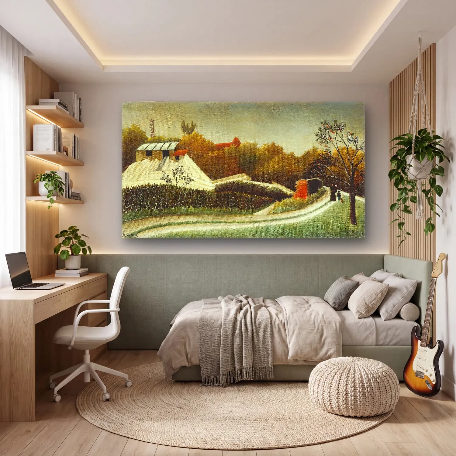 Yağlı Boya Kır Evi No. 50 cam tablo — genç odasında