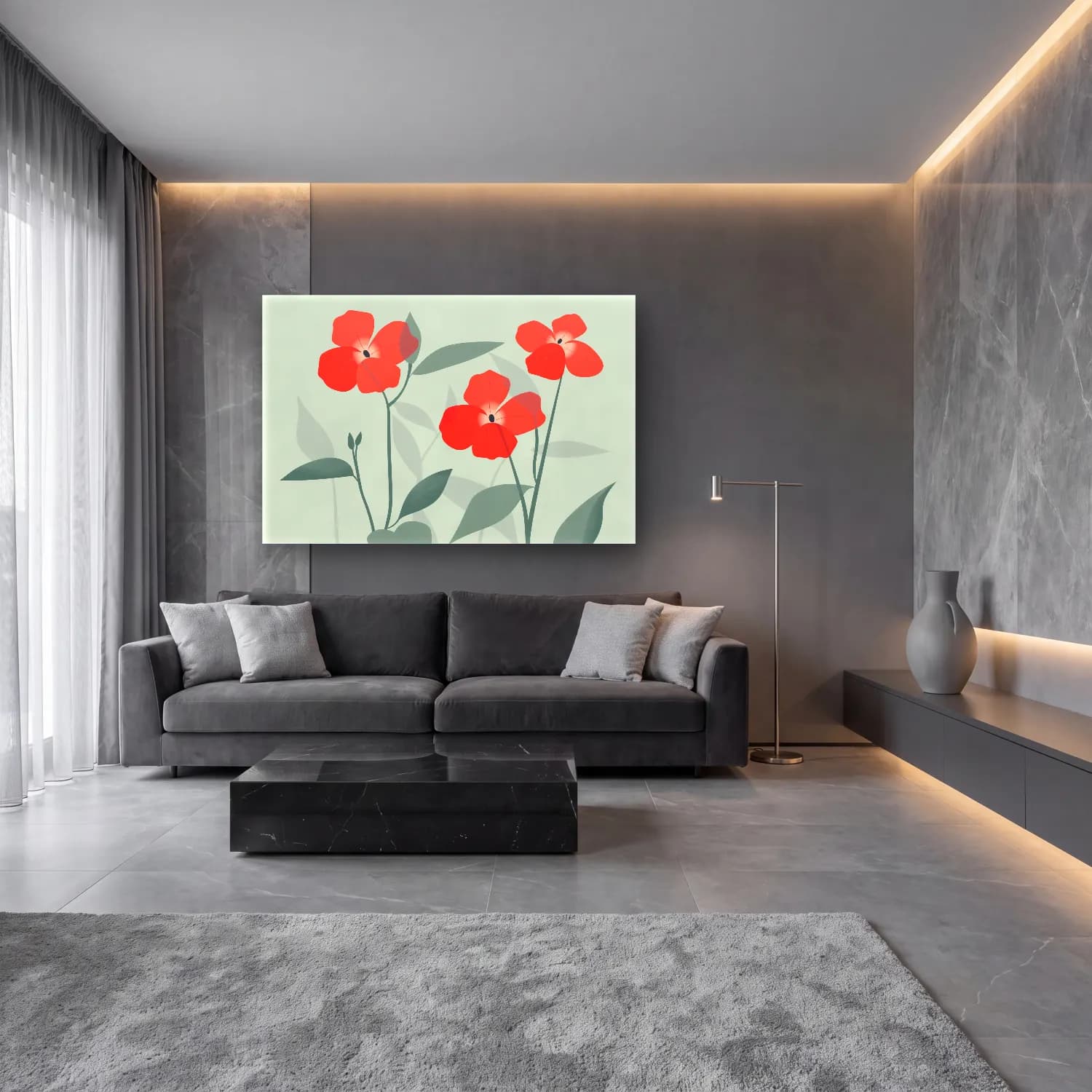 Botanik İllüstrasyon Çiçek Deseni No. 15 cam tablo — lüks salon duvarında