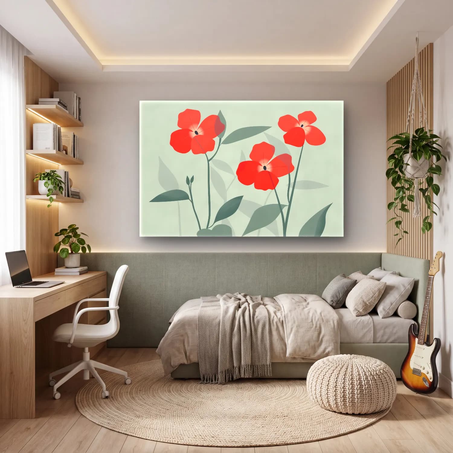 Botanik İllüstrasyon Çiçek Deseni No. 15 cam tablo — genç odasında