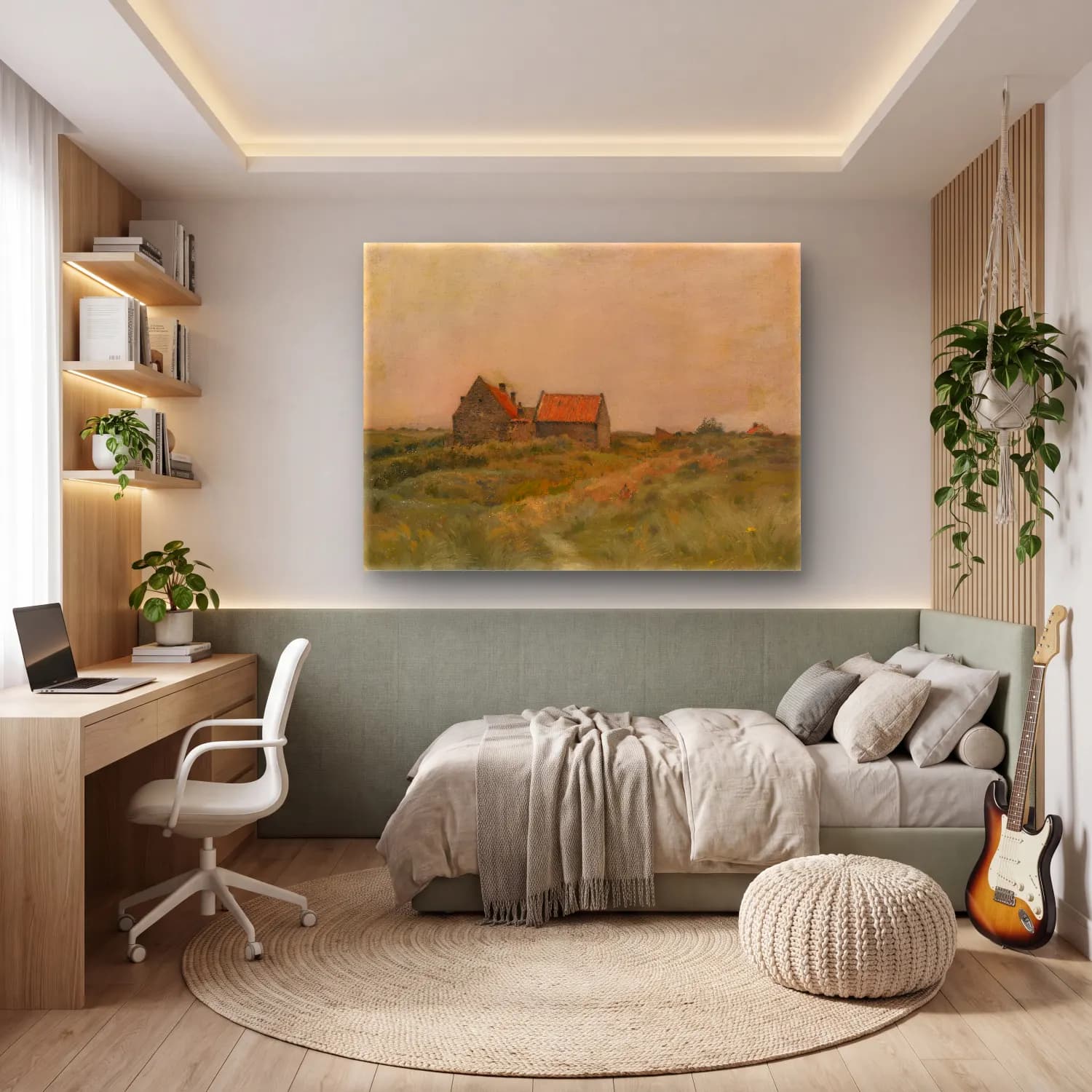 Yağlı Boya Kır Evi No. 54 cam tablo — genç odasında