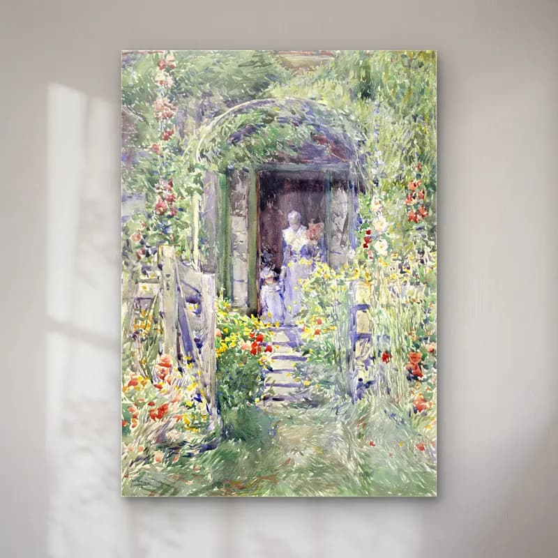 Frederick Childe Hassam – The Garden in Its Glory cam tablo — Frederick Childe Hassam – The Garden in Its Glory — empresyonist bahçeli kulübe