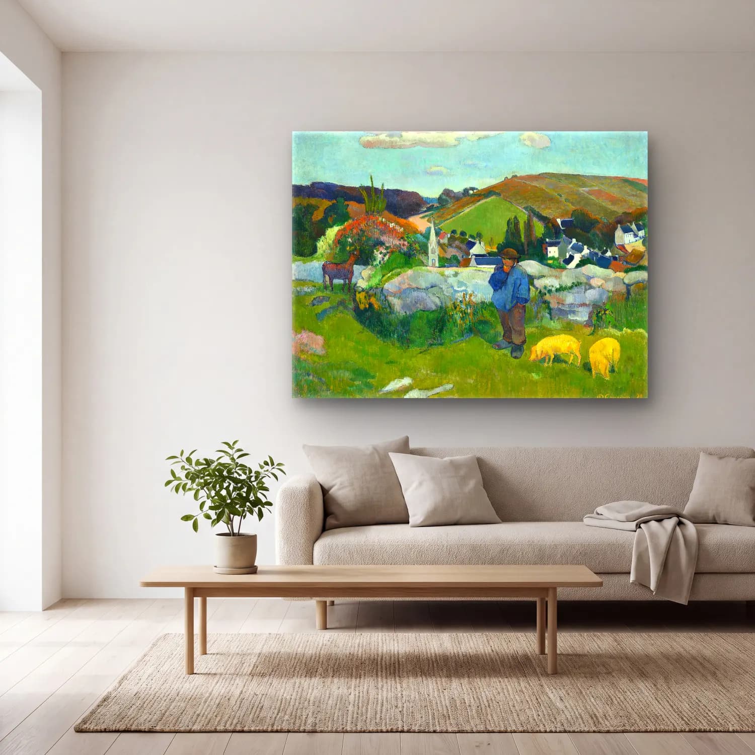 Paul Gauguin – The Swineherd cam tablo — açık renk salonda