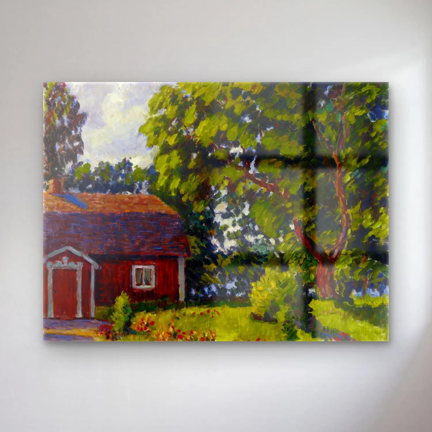 Alfred William Finch – Urajärven museo – Kırmızı Tonlar cam tablo — Alfred William Finch – Urajärven museo – Kırmızı Tonlar — yağlı boya kır evi