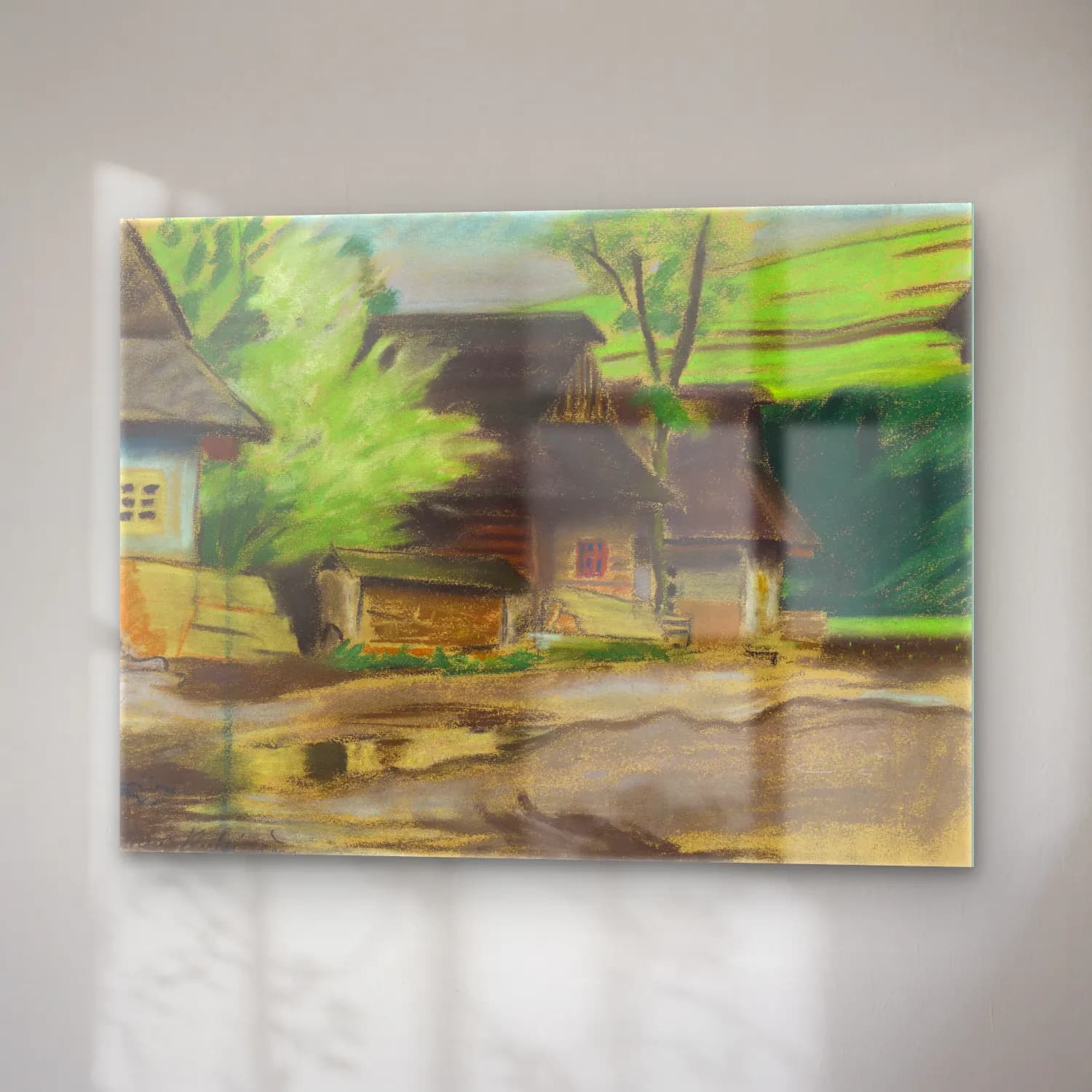 Yağlı Boya Kır Evi No. 55 cam tablo — sağ açıdan görünüm