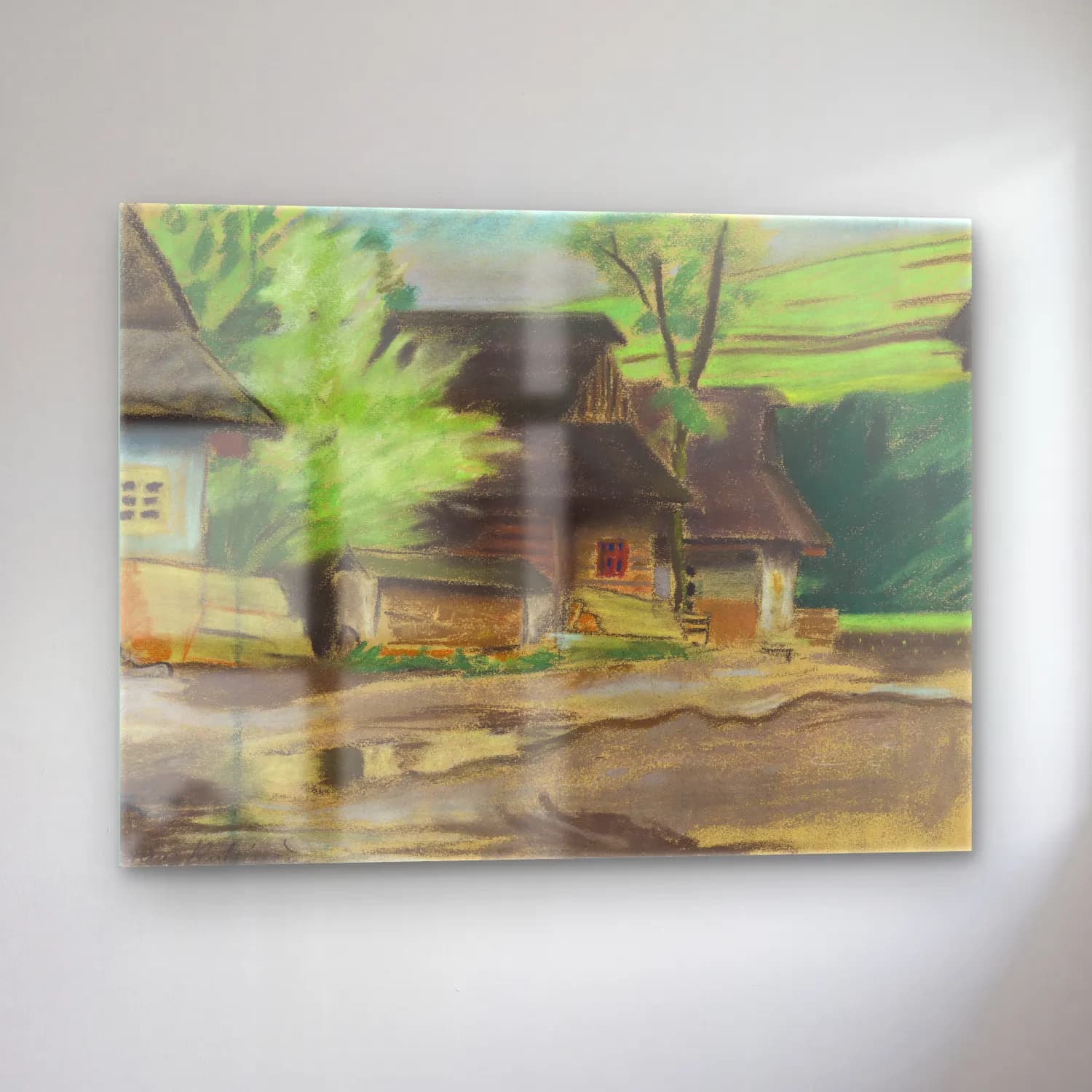 Yağlı Boya Kır Evi No. 55 cam tablo — sol açıdan görünüm