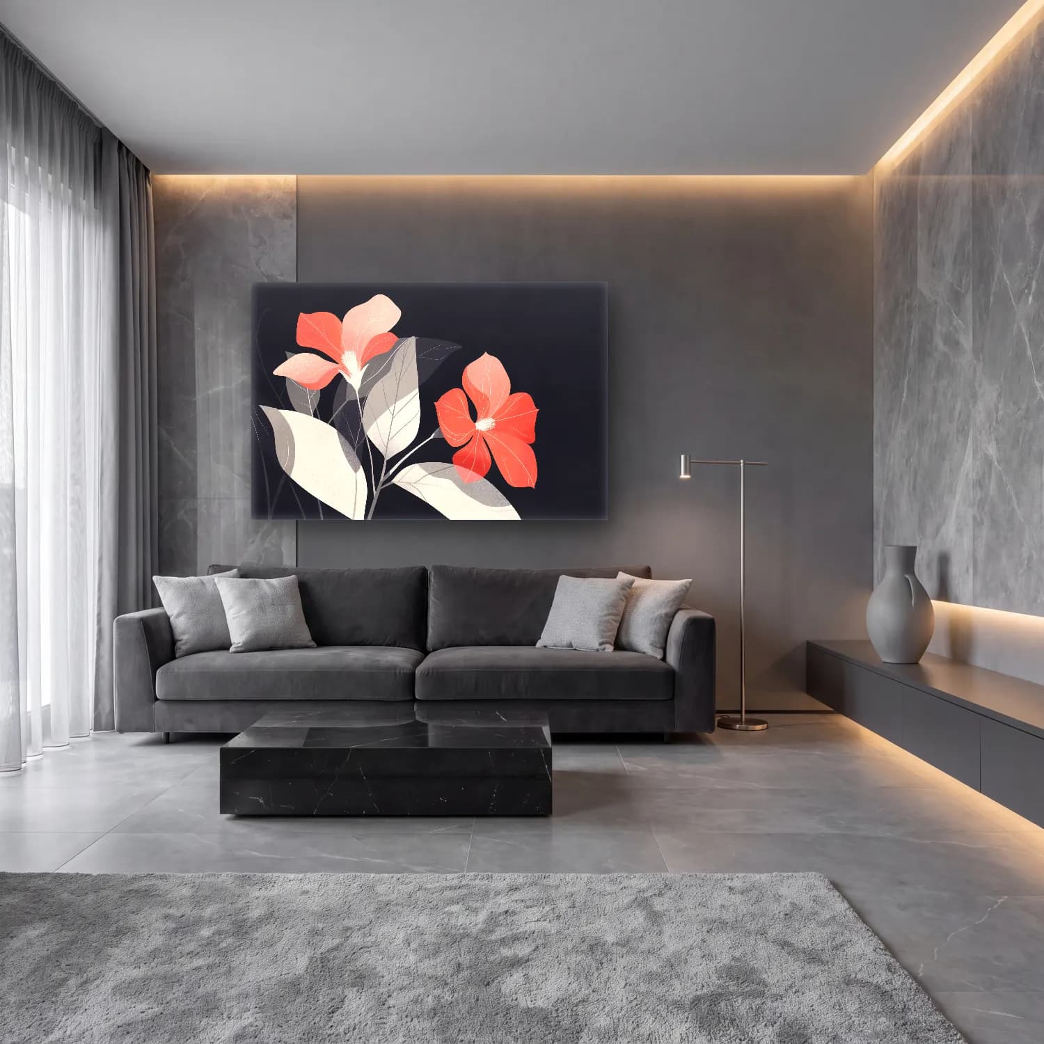 Botanik İllüstrasyon Çiçek Deseni No. 16 cam tablo — lüks salon duvarında