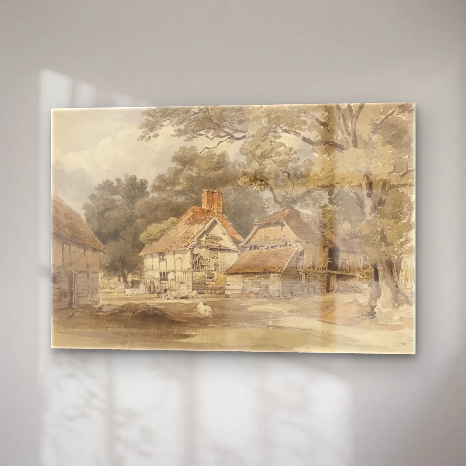 Suluboya Kır Evi No. 24 cam tablo — sağ açıdan görünüm