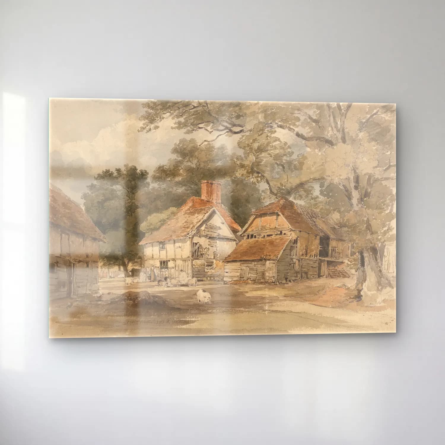 Suluboya Kır Evi No. 24 cam tablo — sol açıdan görünüm